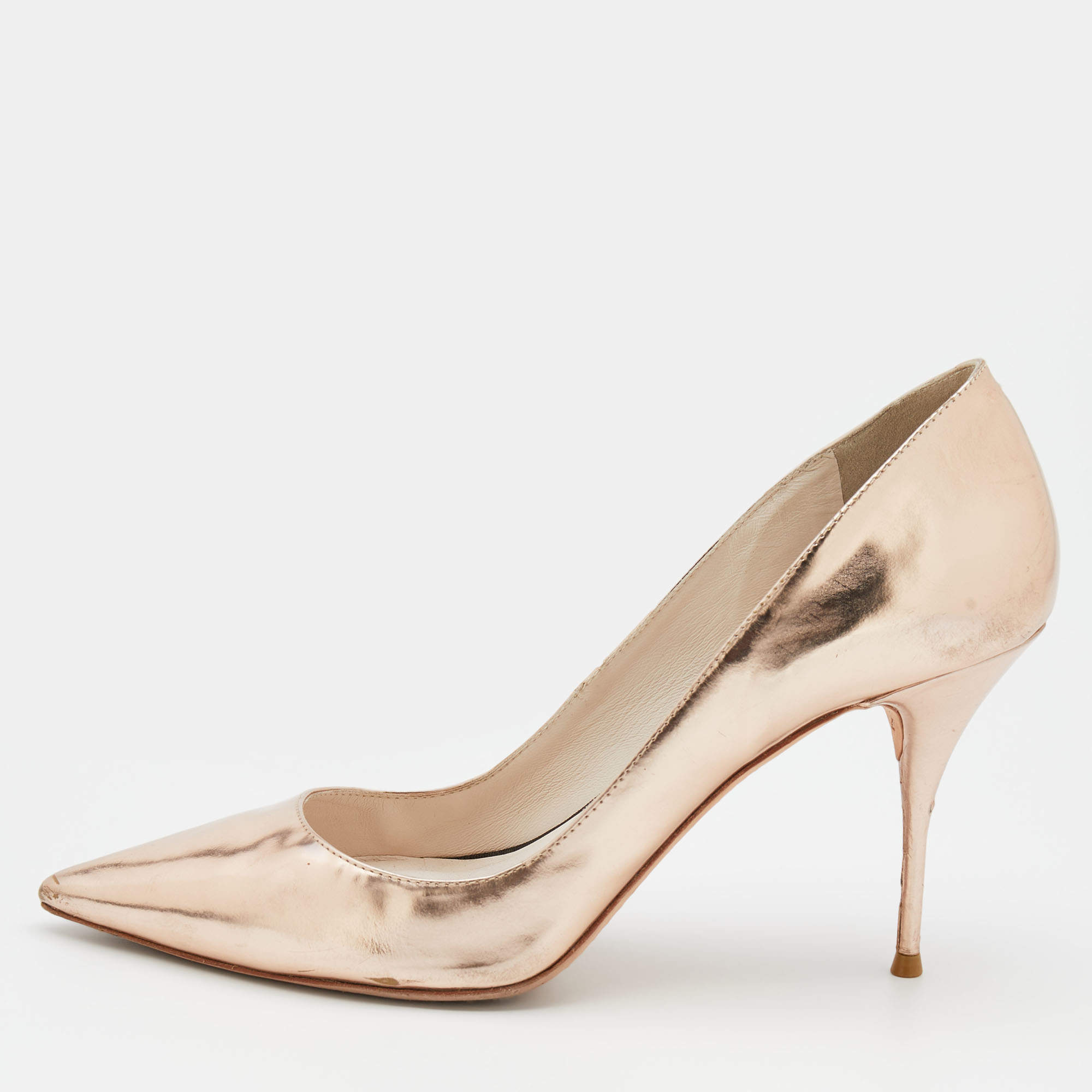Sophia Webster Metallic Rose Gold Leather Coco Flamingo Pointed Toe Pumps Size 41