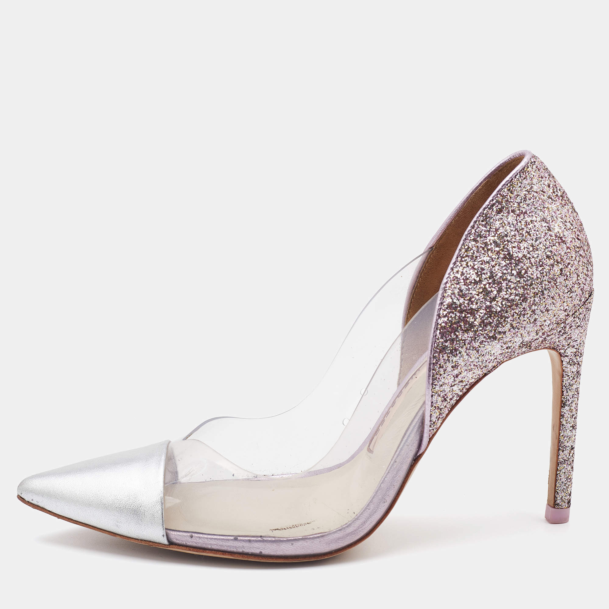 Sophia Webster Silver/Pink Leather, PVC and Glitter Daria Pointed Toe Pumps Size 36.5