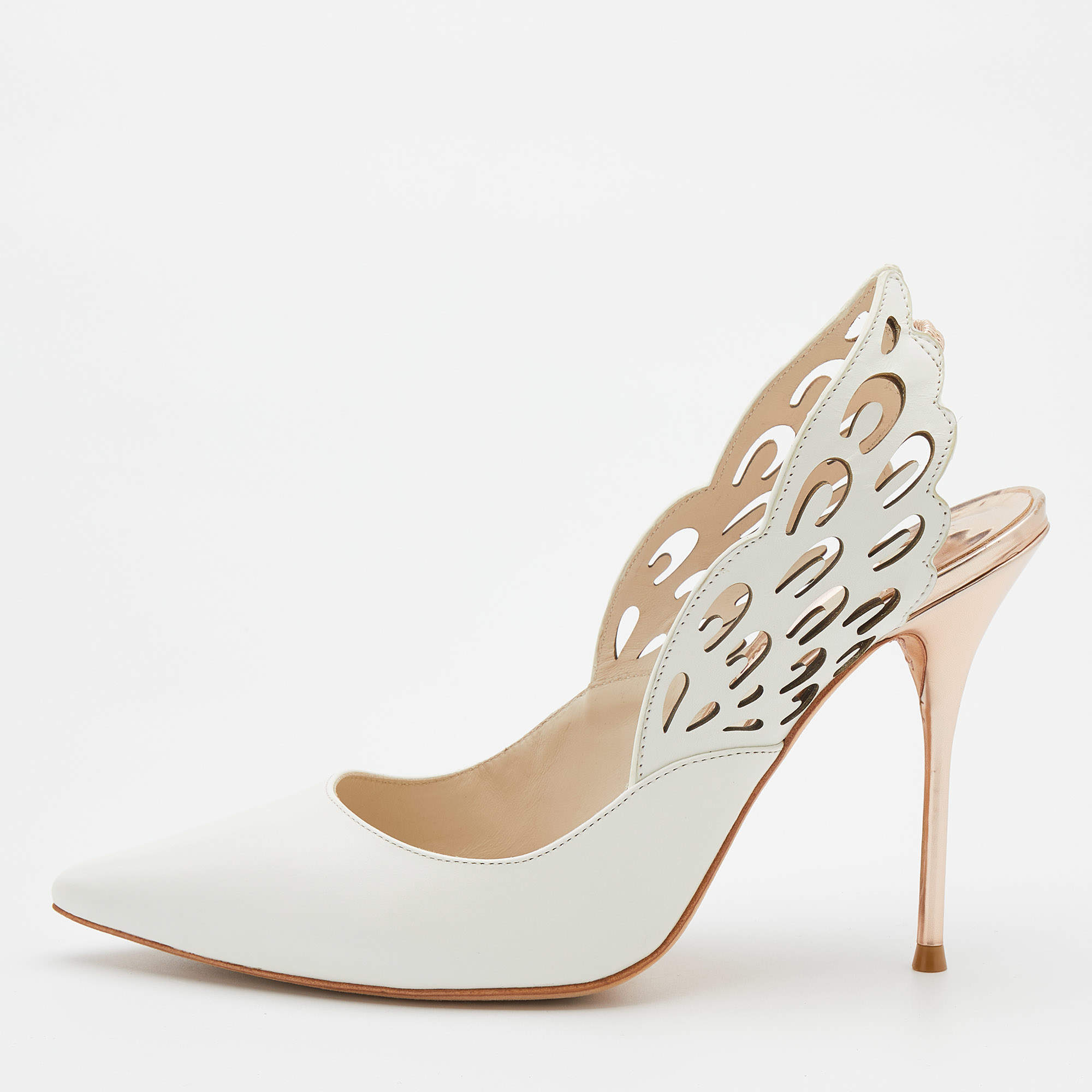 Sophia Webster White Leather Angelo Slingback Pumps Size 38.5