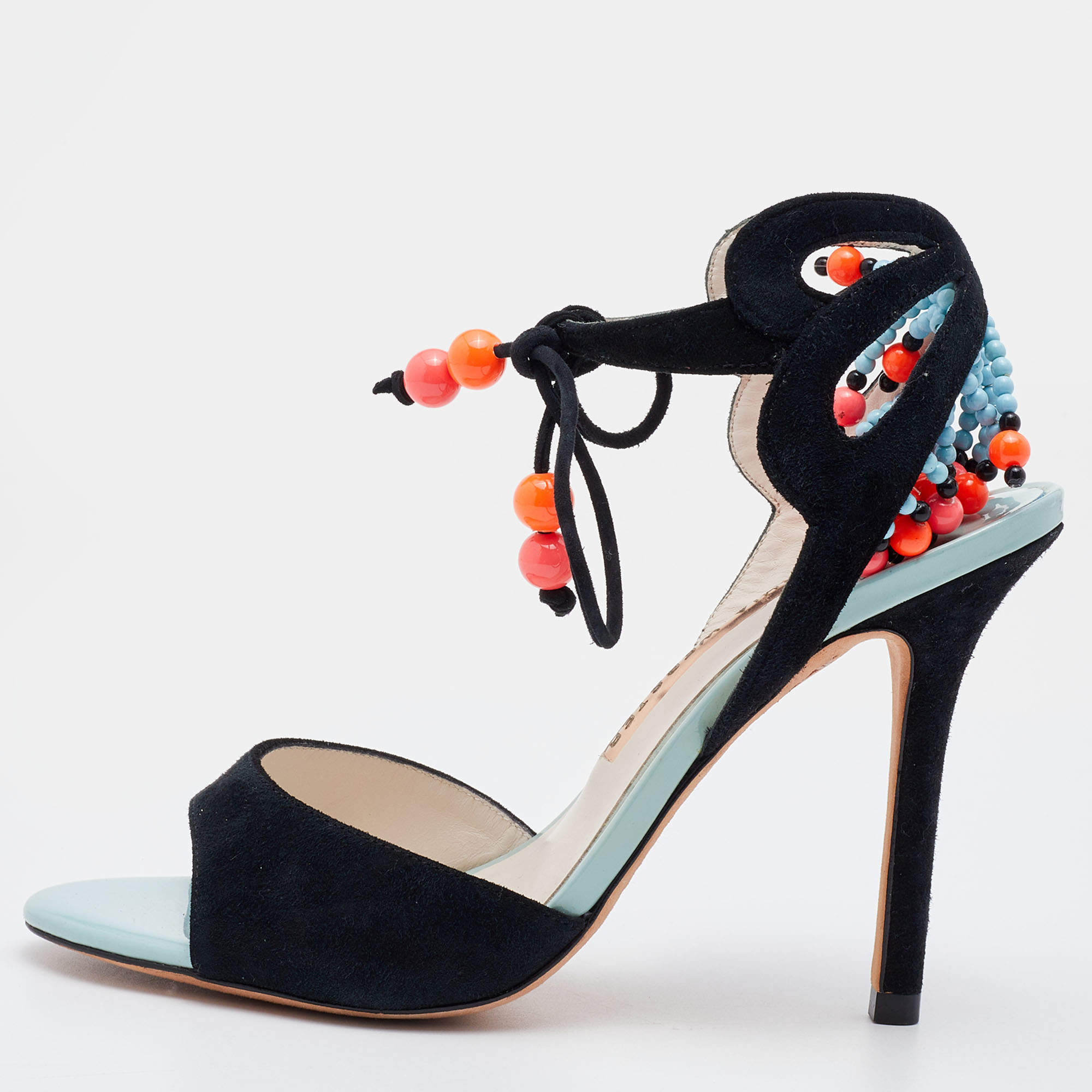 Sophia Webster Black Suede Embellished Ankle Tie Sandals Size 36