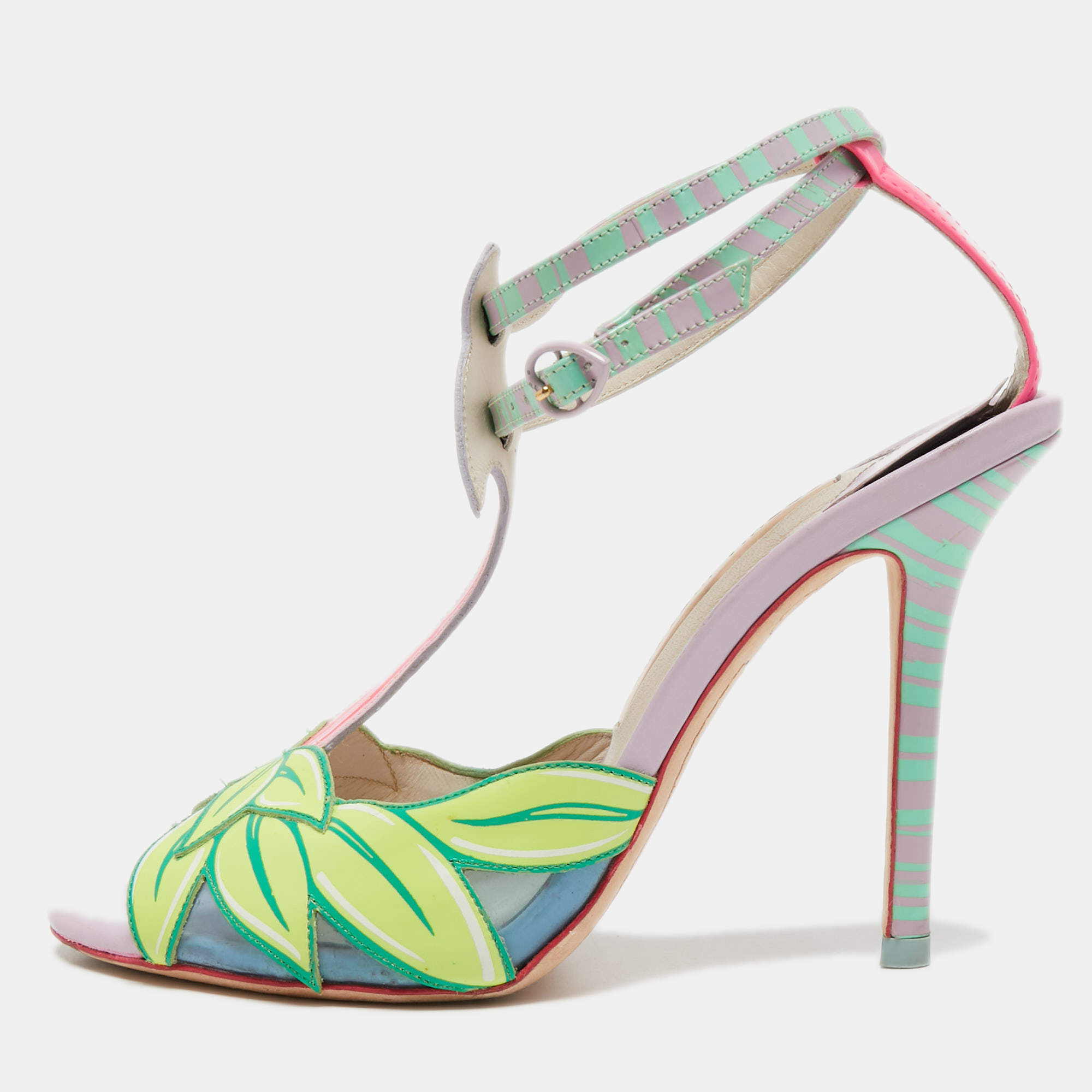 Pre Owned Sophia Webster Multicolor Leather Ankle Strap Sandals Size 38