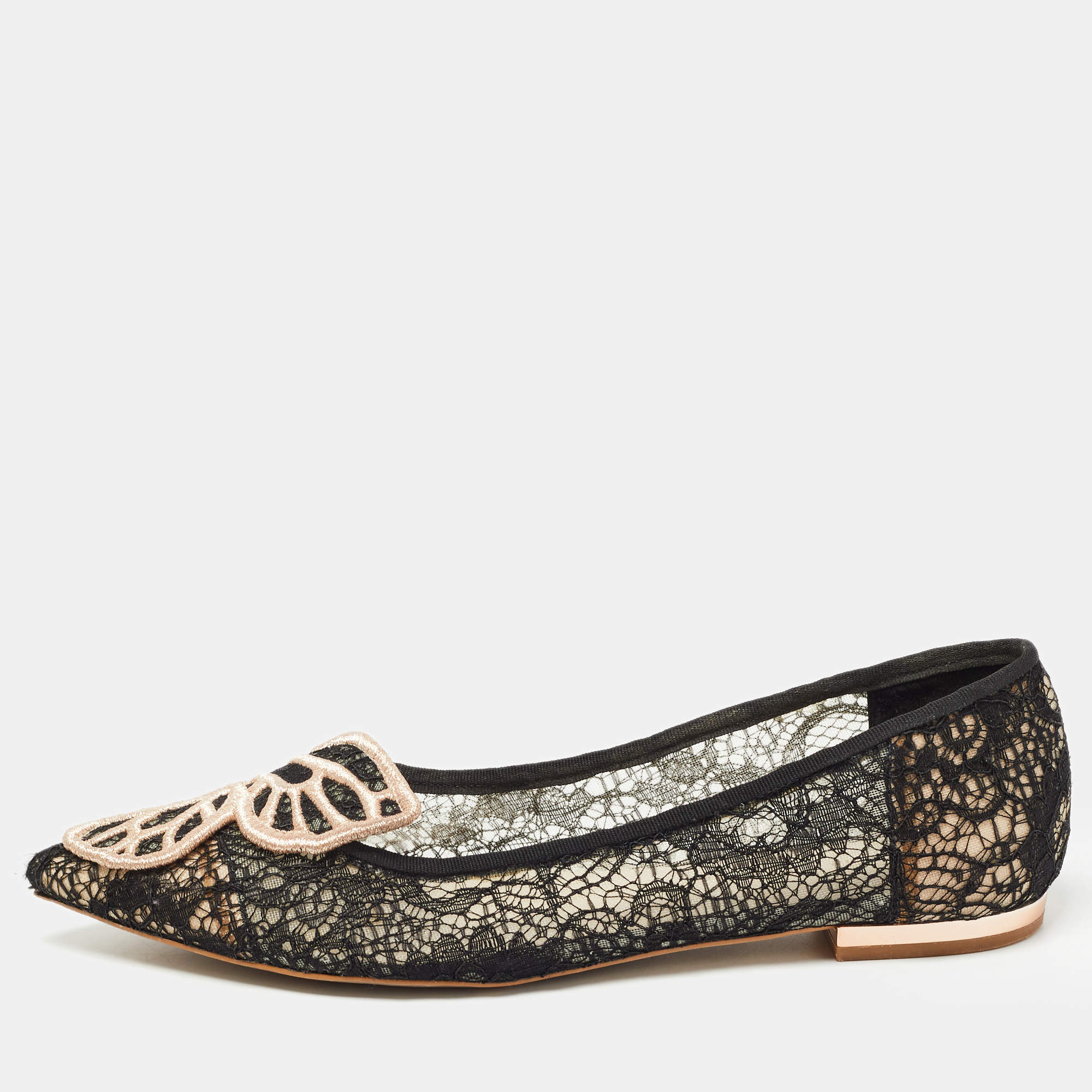 Sophia Webster Black Lace Bibi Butterfly Ballet Flats Size 38.5