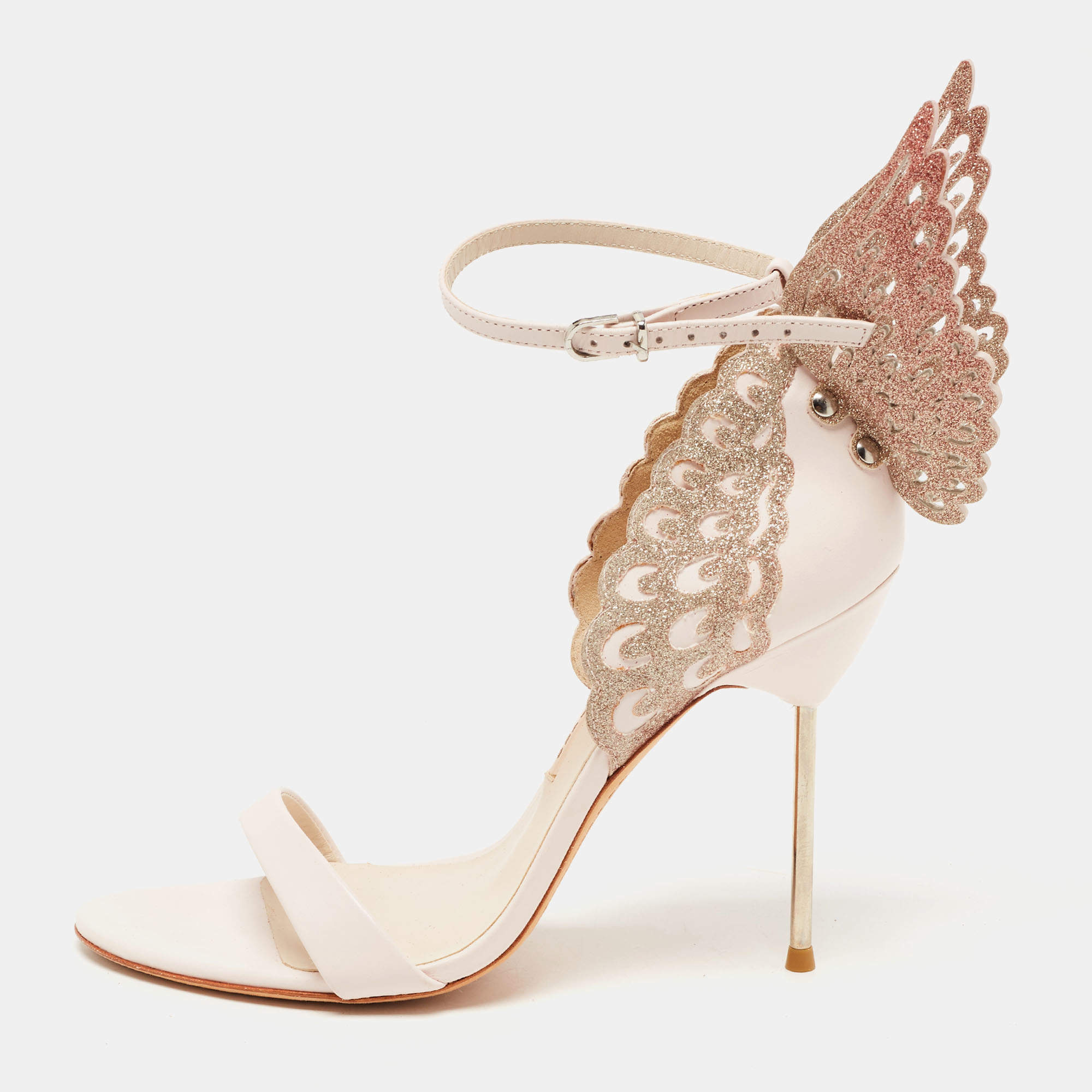 Pre Owned Sophia Webster Pink Leather and Glitter Evangeline Ankle Strap Sandals Size 40