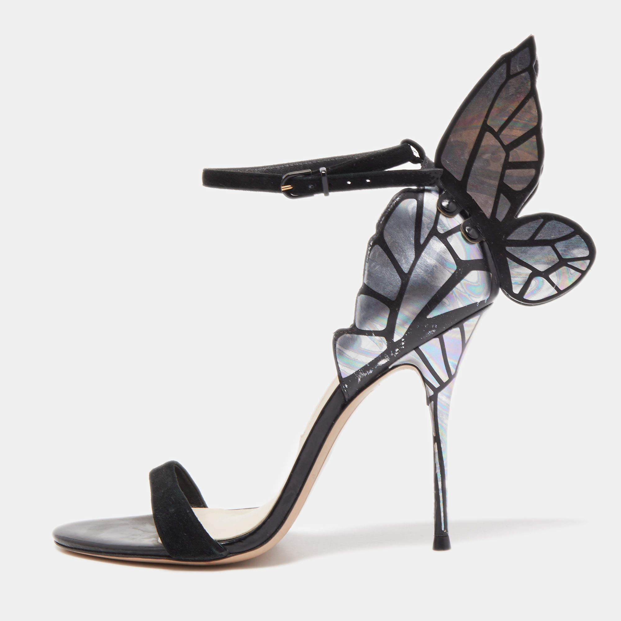 Pre Owned Sophia Webster Black Suede and Iridescent Leather Chiara Ankle Strap Sandals Size 38