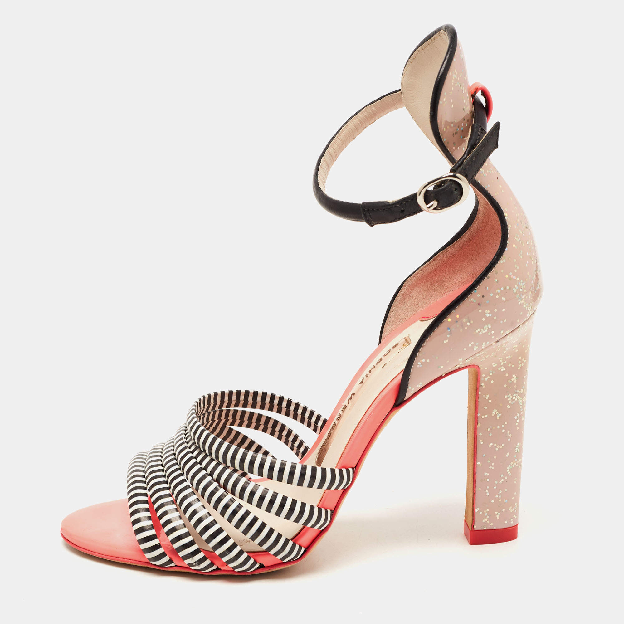 Pre Owned Sophia Webster Multicolour Glitter Leather Ankle Strap Sandals Size 37