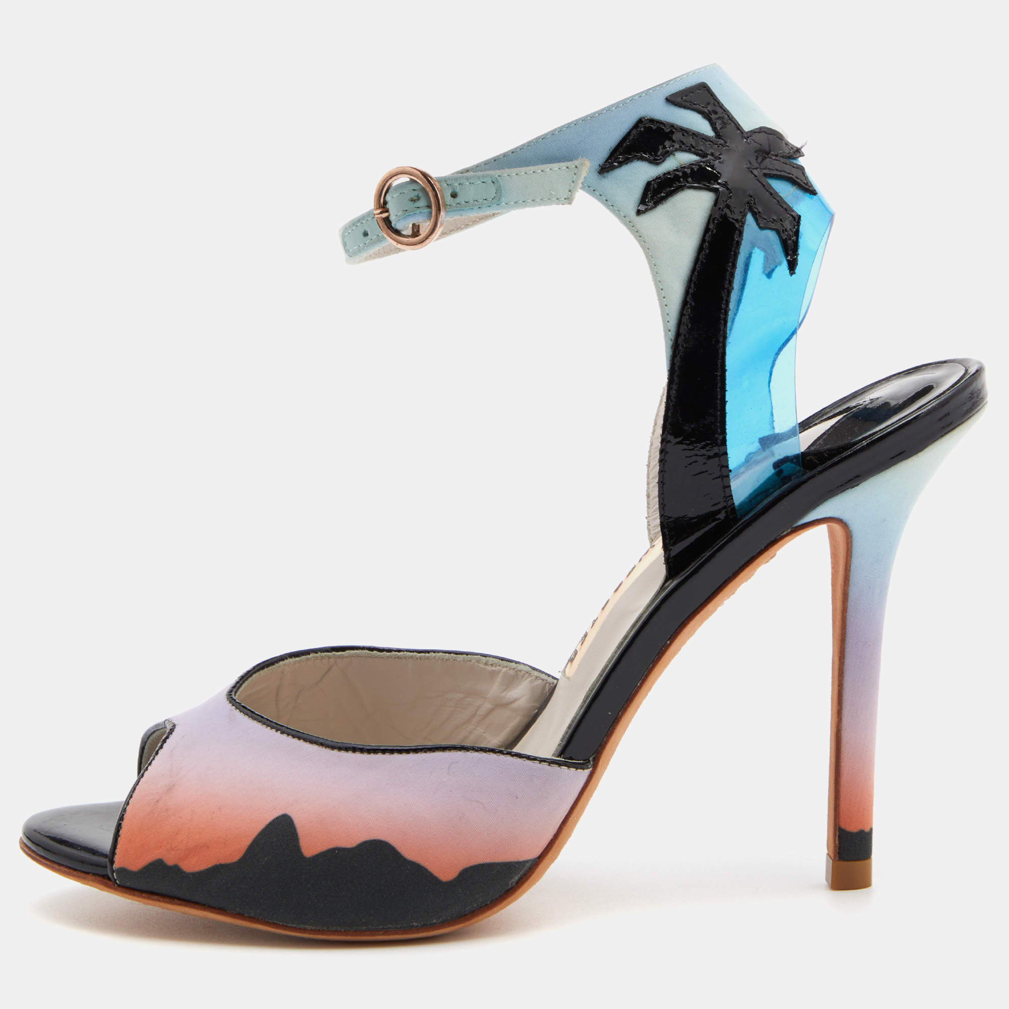 Sophia Webster Multicolor Satin and Patent Leather Ankle Tie Sandals Size 38