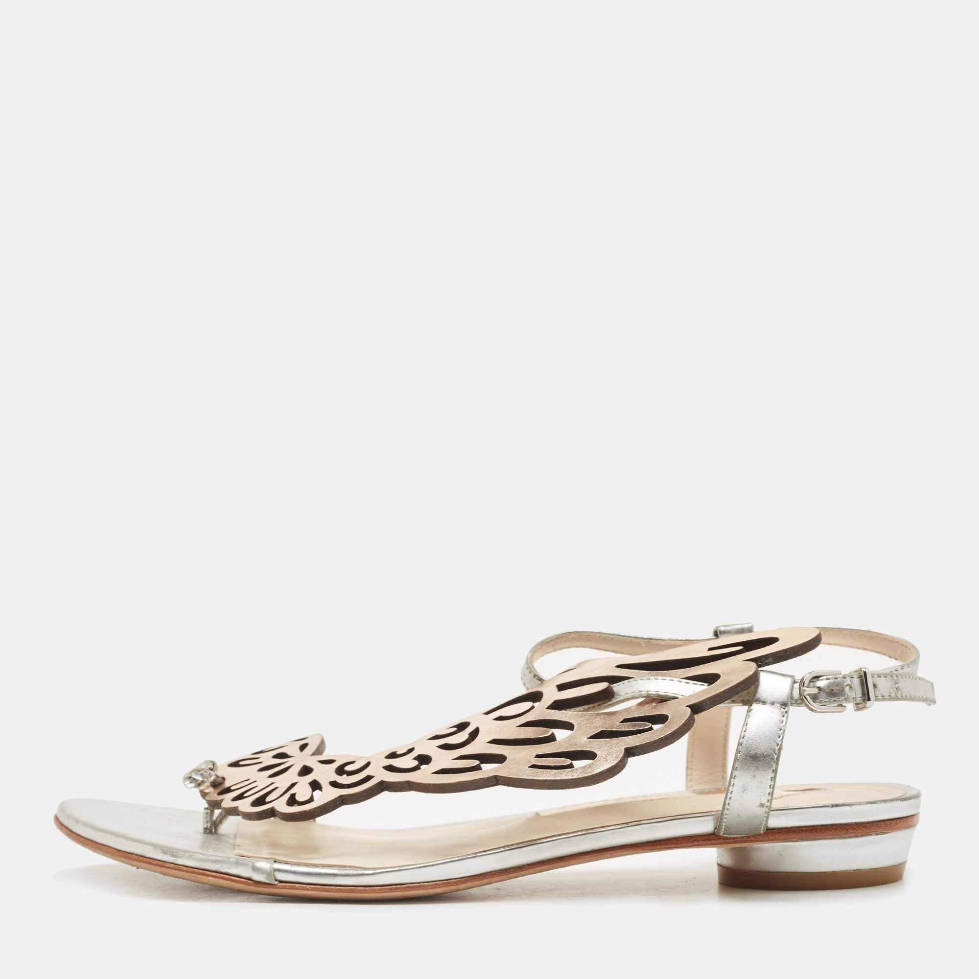 Pre Owned Sophia Webster Metallic Two Tone Leather Seraphina Flat Sandals Size 39