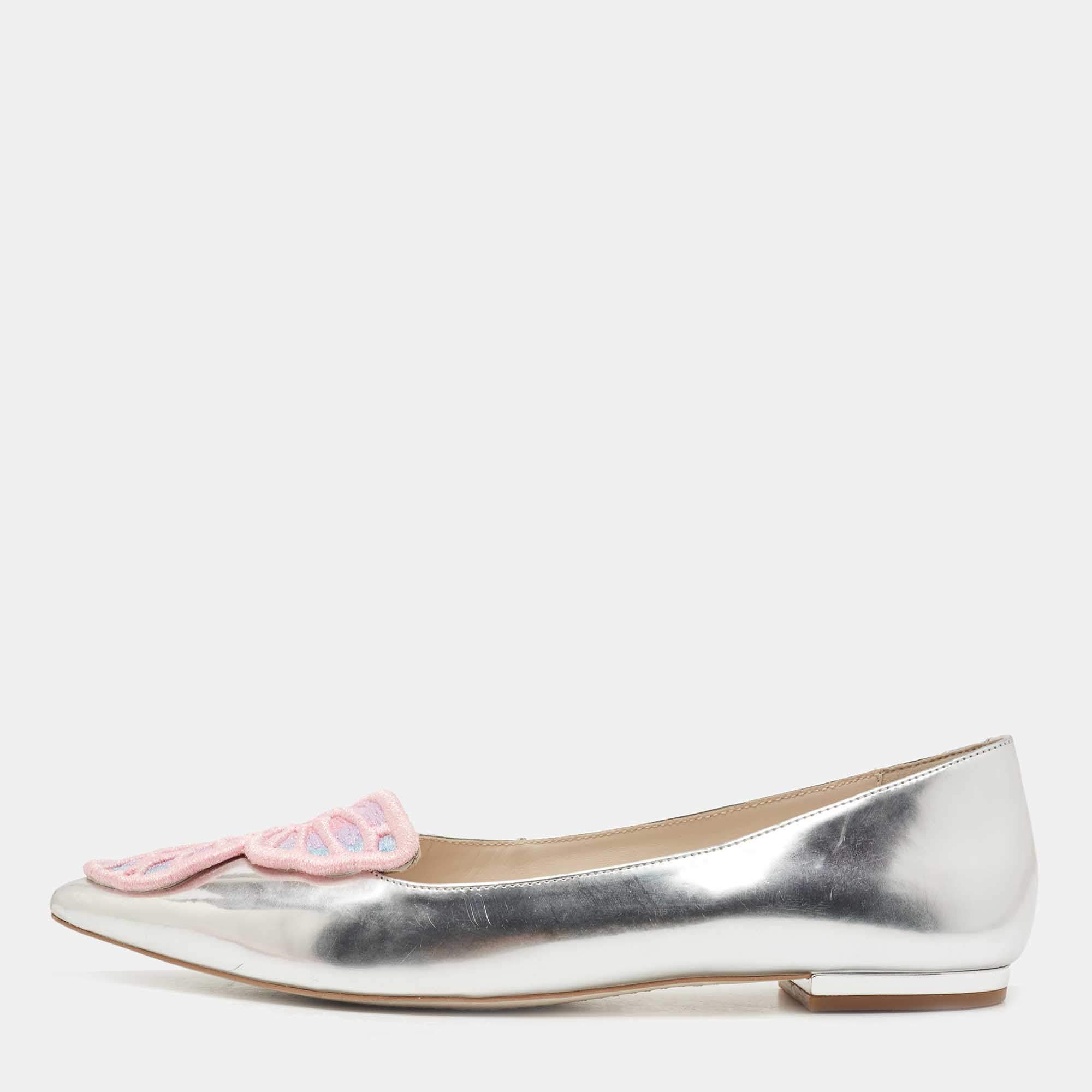Sophia Webster Silver Leather Bibi Butterfly Ballet Flats Size 40.5