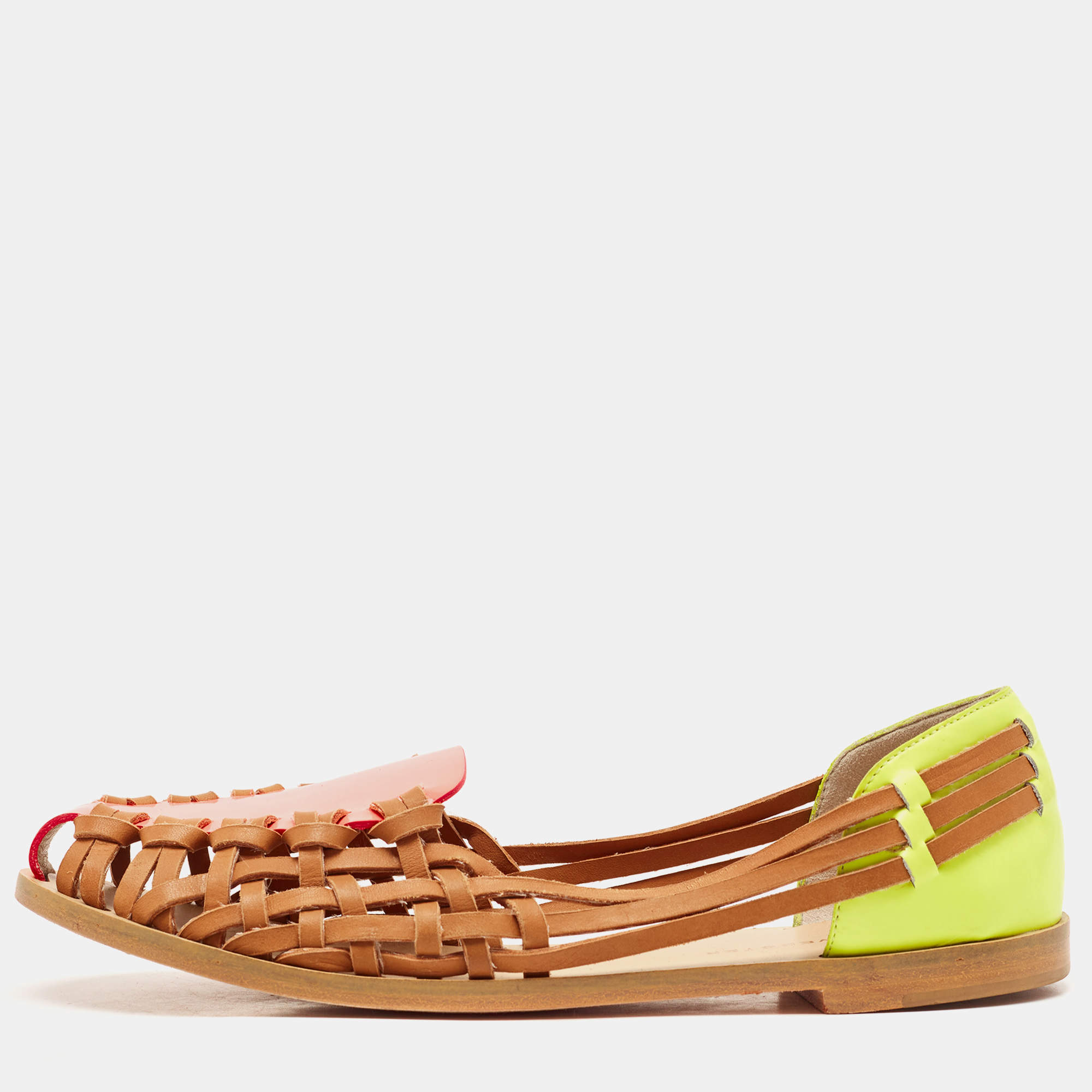 Sophia Webster Multicolor Woven Leather and Patent Loafers Size 36 
