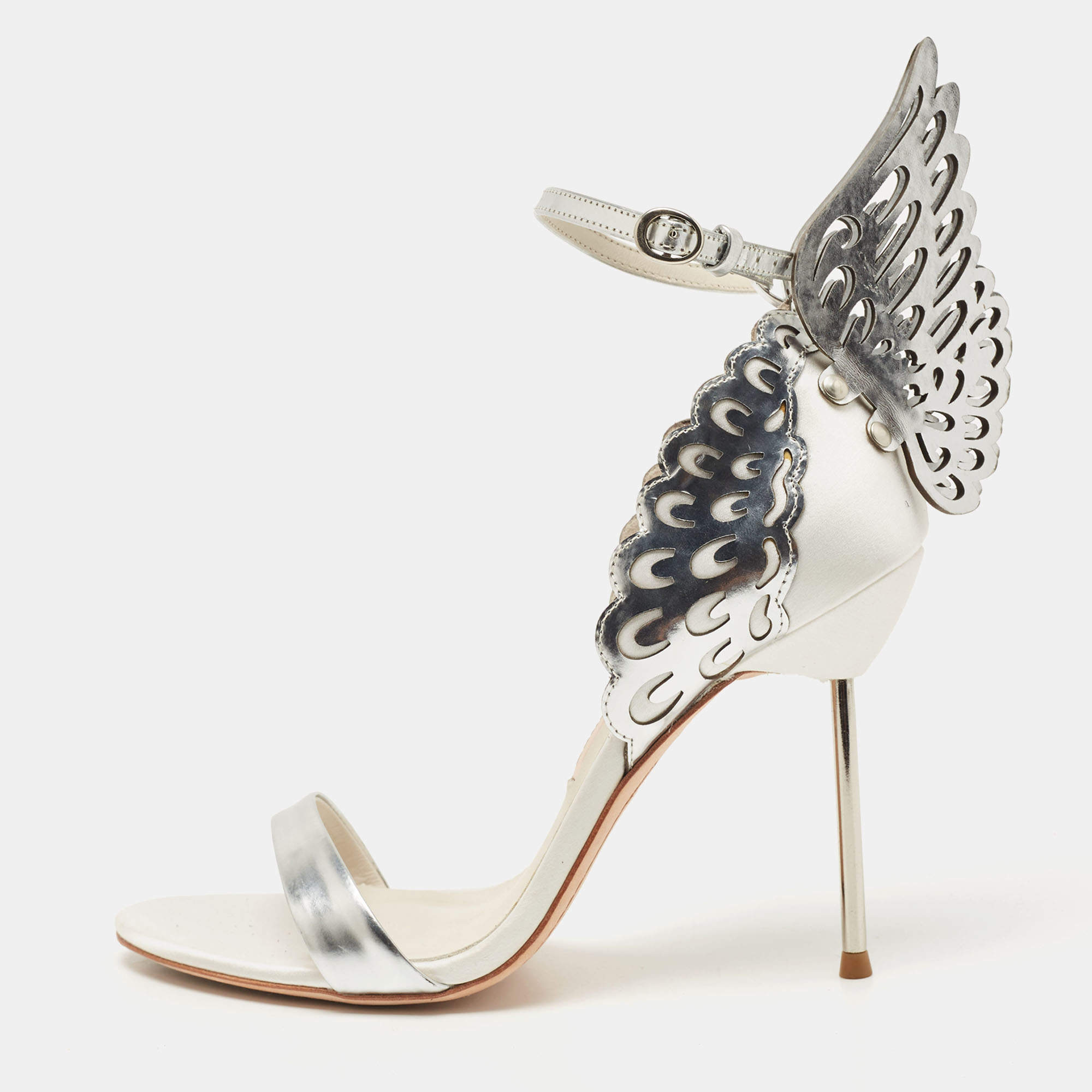 Pre Owned Sophia Webster Silver/Grey Leather and Satin Chiara Sandals Size 38