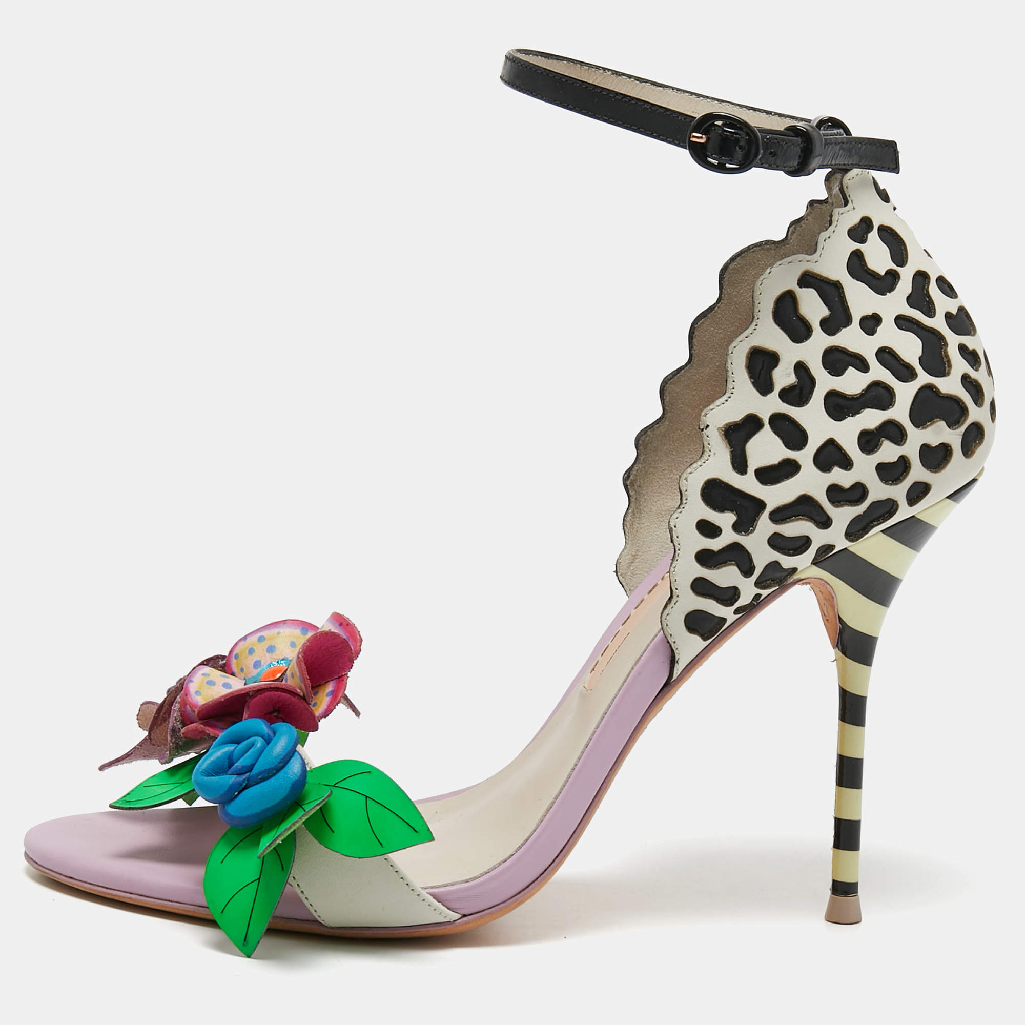 Sophia Webster Multicolor  Leather Lilico Floral Embellished Ankle Strap Sandals Size 38.5
