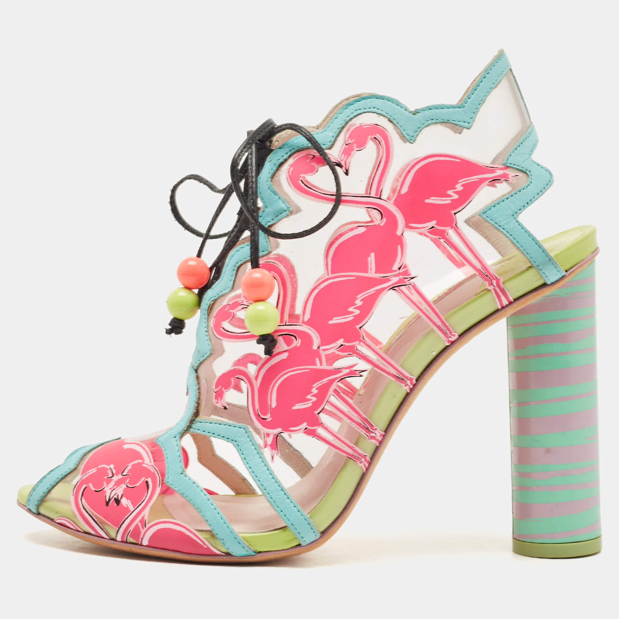 Sophia Webster Multicolor PVC And Leather Trim Flamingo Ankle Wrap Sandals Size 39