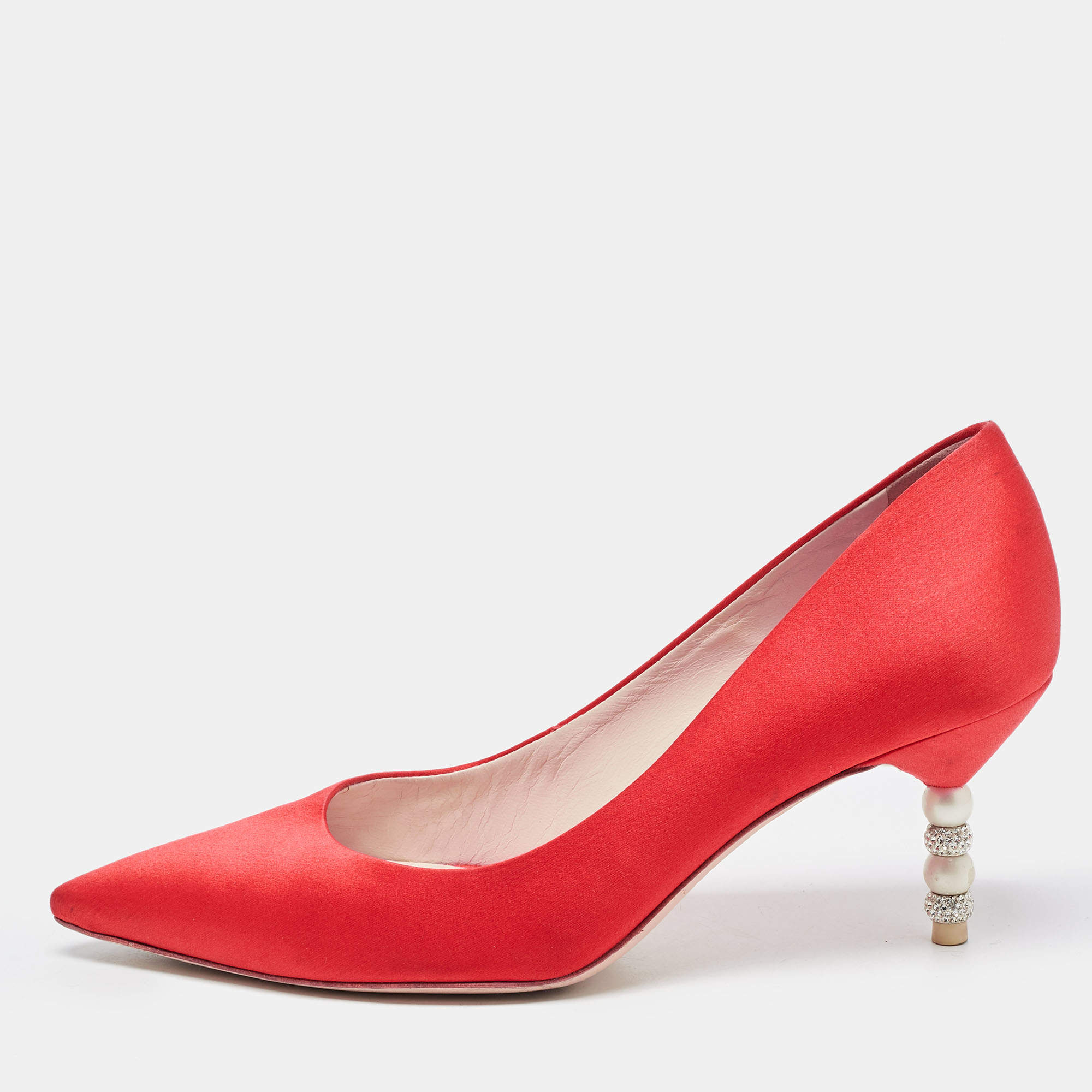 Sophia Webster Red Satin  Crystal Embellished Coco Pumps Size 38