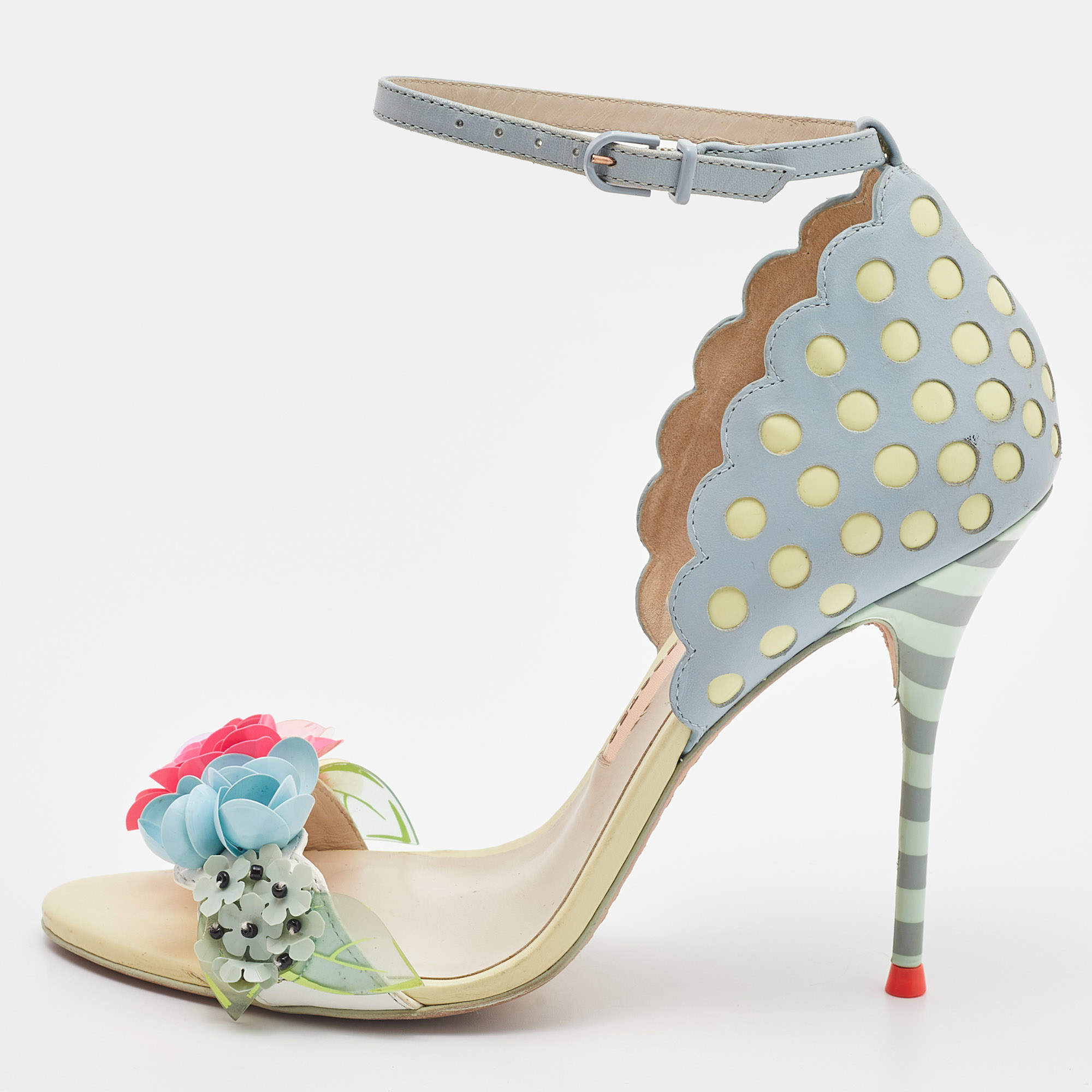 Pre Owned Sophia Webster Multicolor Leather Lilico Floral Embellished Ankle Strap Sandals Size 37