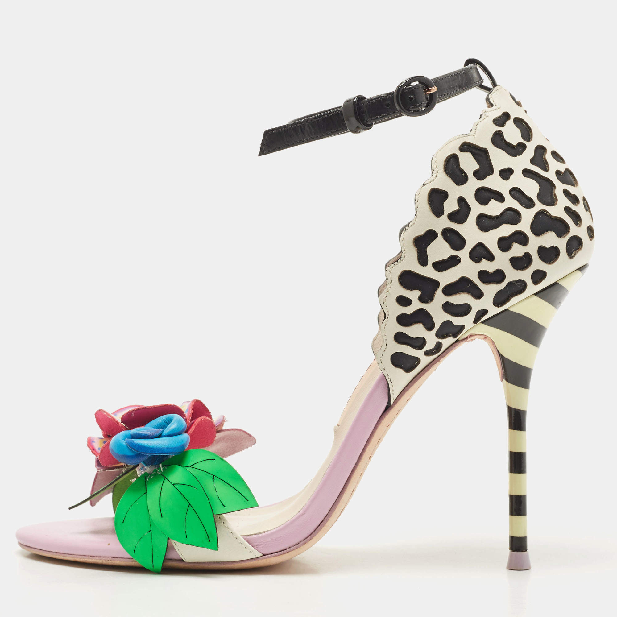 Sophia Webster Multicolor Patent Leather And Leather Lilico Floral Embellished Sandals Size 36.5