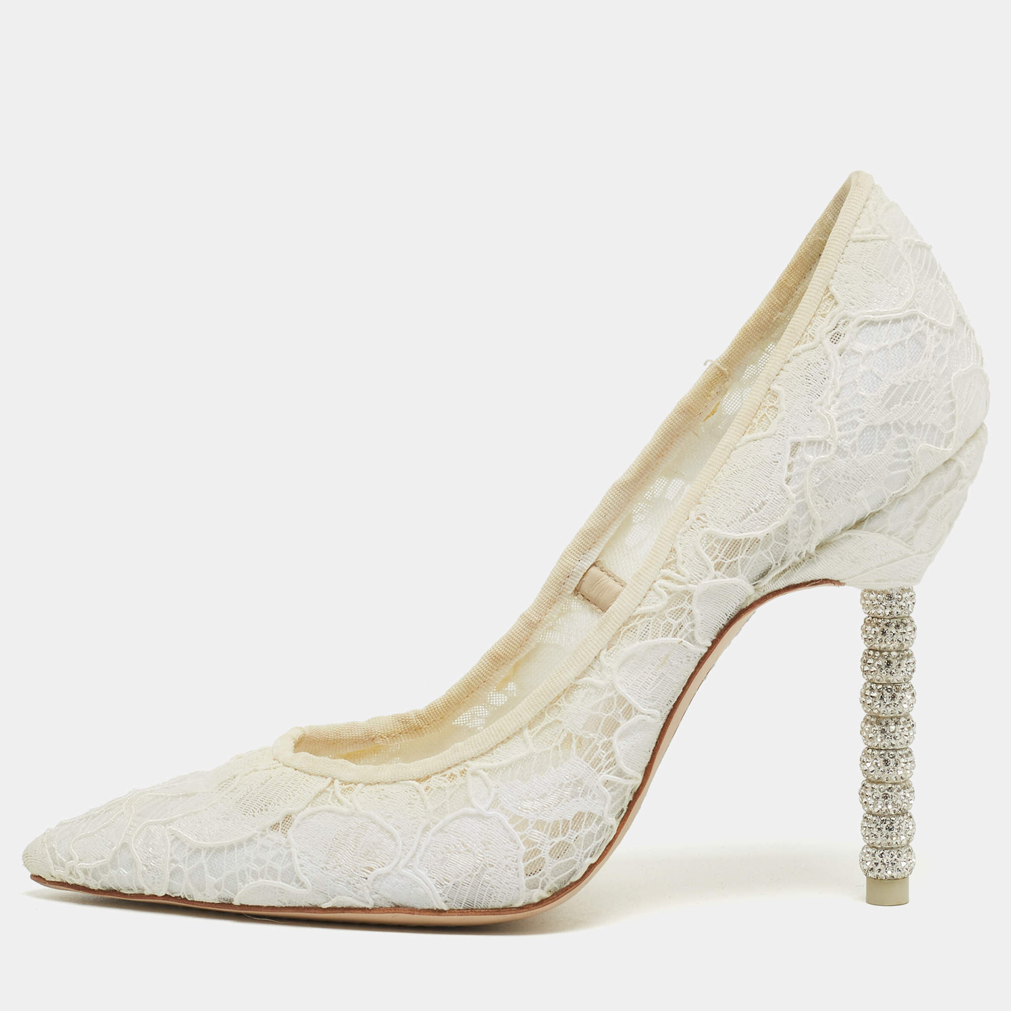 Sophia Webster White Lace Coco Crystal Pumps Size 36