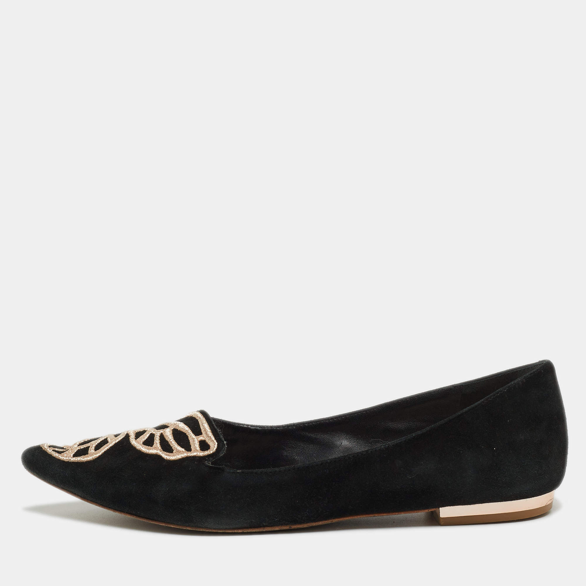 Sophia Webster Black/Rose Gold Suede Bibi Butterfly Ballet Flats Size 37