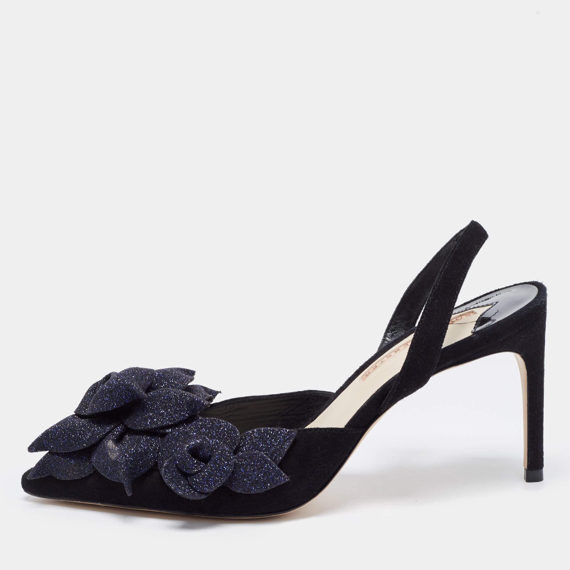 Pre Owned Sophia Webster Black Suede and Glitter Elastic Pumps Size 39