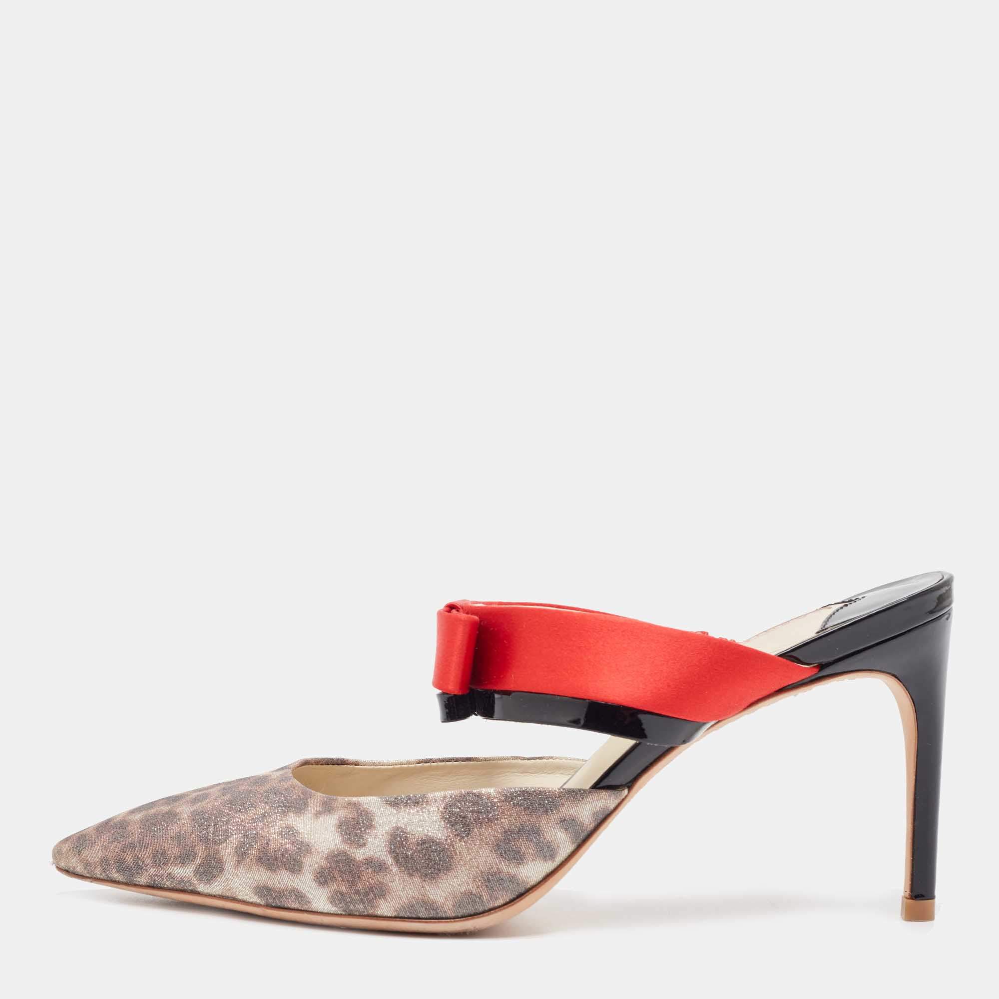 Pre Owned Sophia Webster Multicolor Satin and Patent Bow Mules Size 39