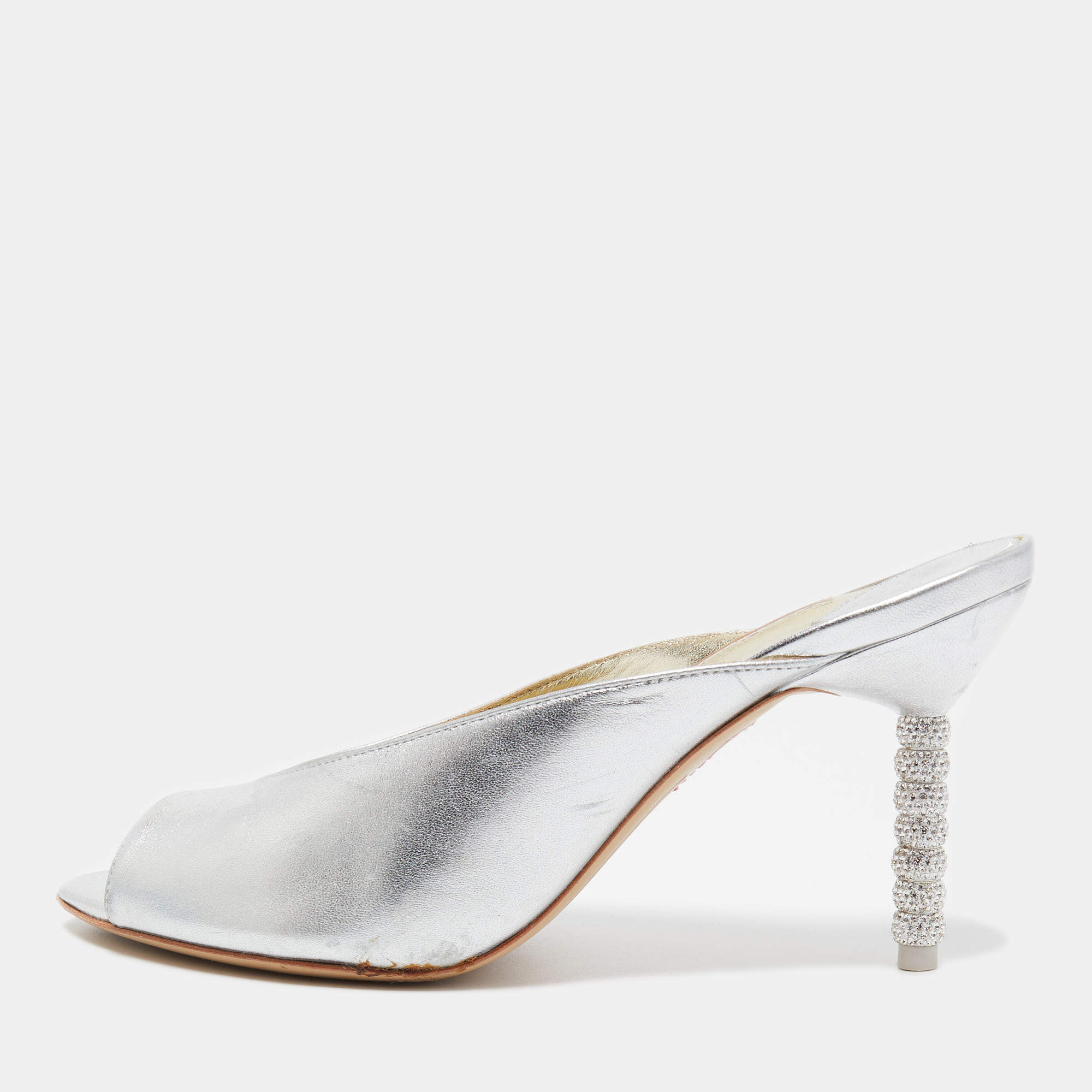 Pre Owned Sophia Webster Silver Leather Mules Size 39