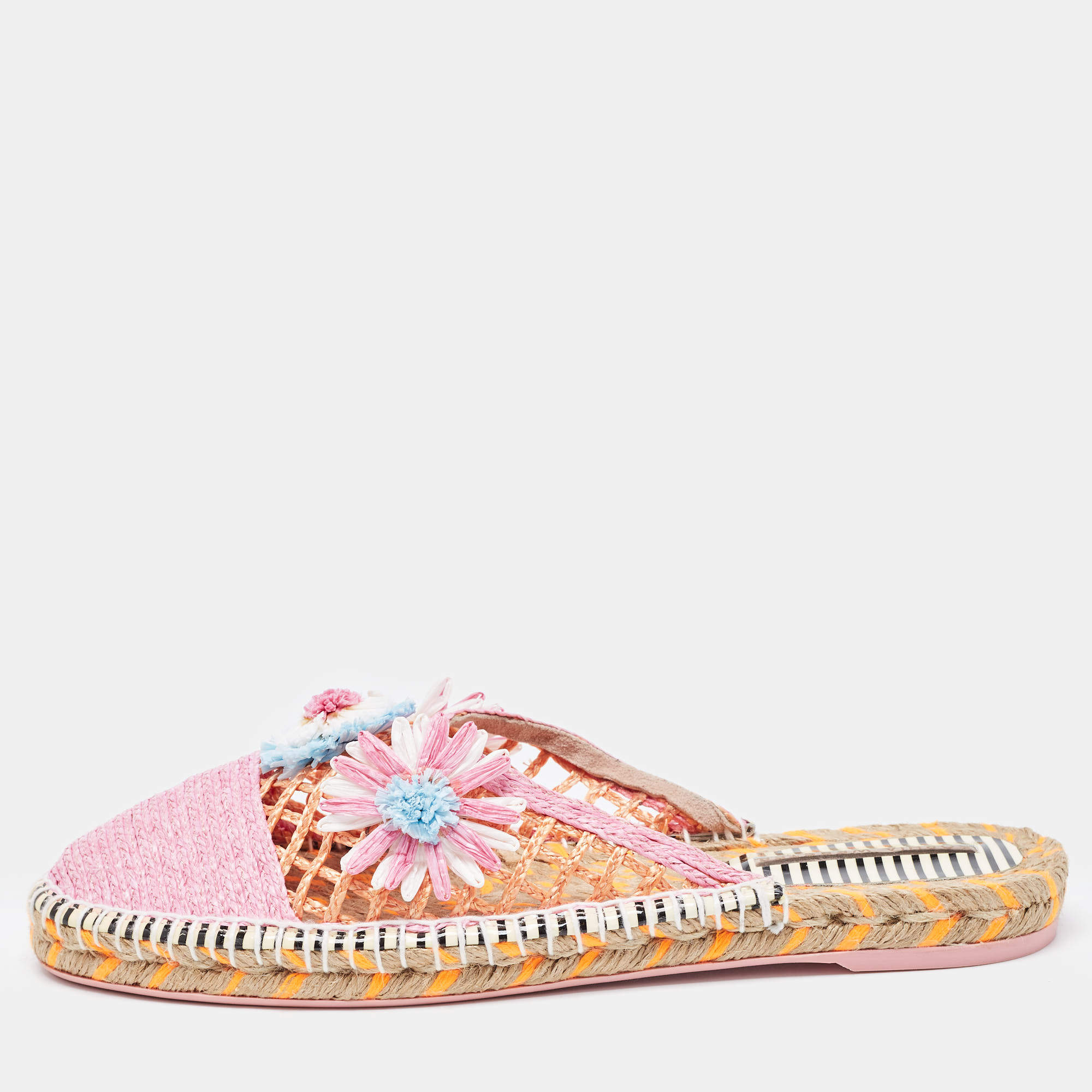 Sophia Webster Pink Raffia Mule Espadrilles Size 41.5