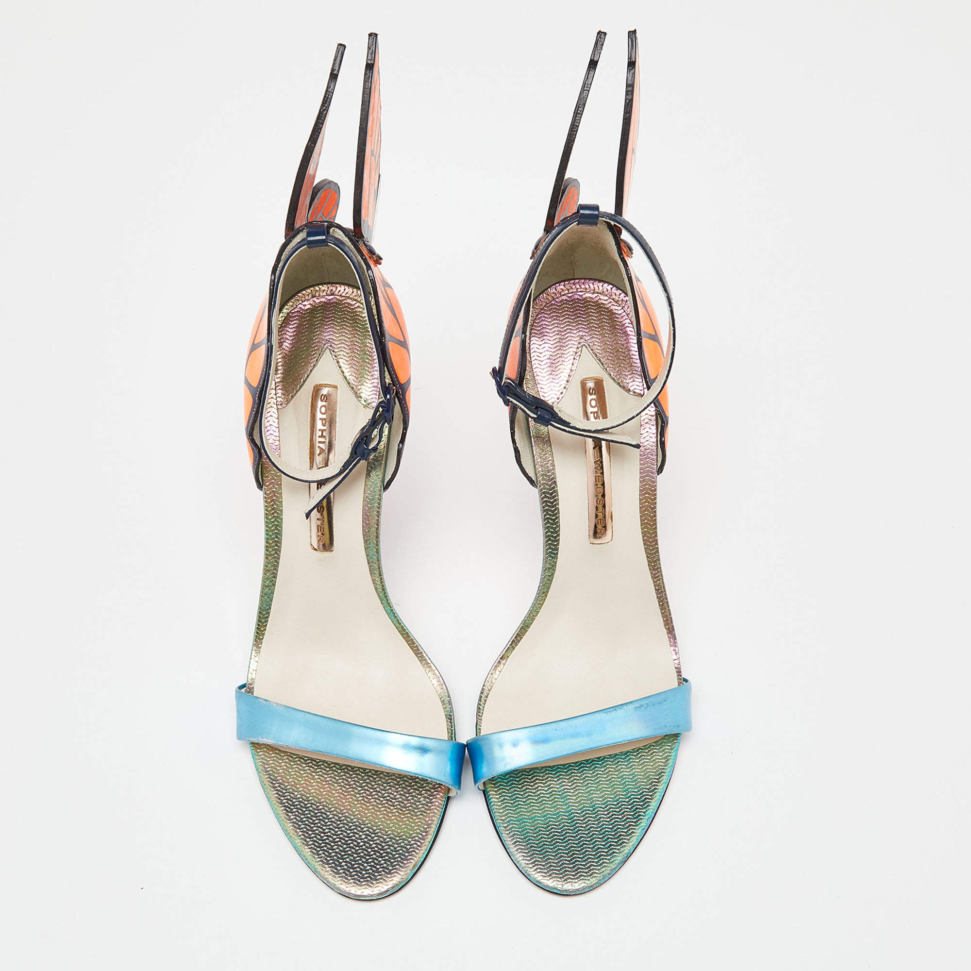 Pre Owned Sophia Webster Tricolor Leather Chiara Butterfly Ankle Strap Sandals Size 39