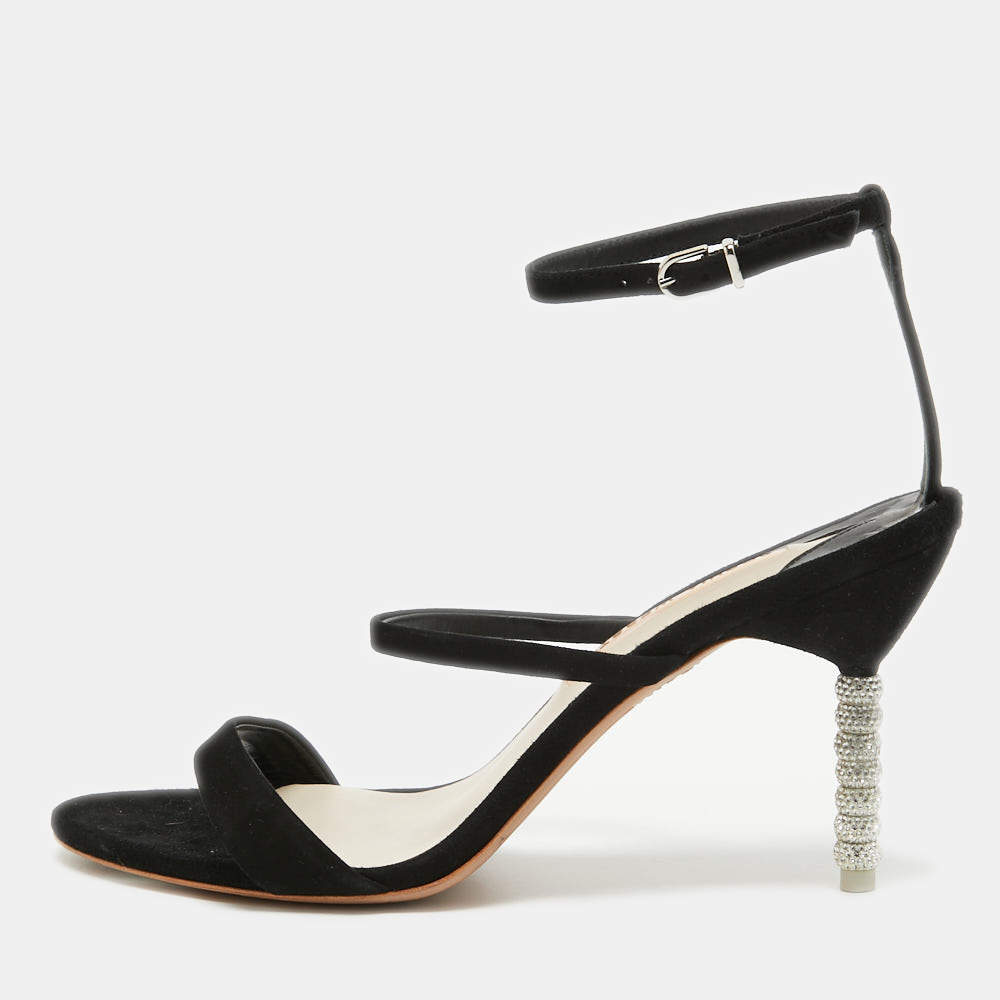 Pre Owned Sophia Webster Black Suede Rosalind Crystal Heel Ankle Strap Sandals Size 41
