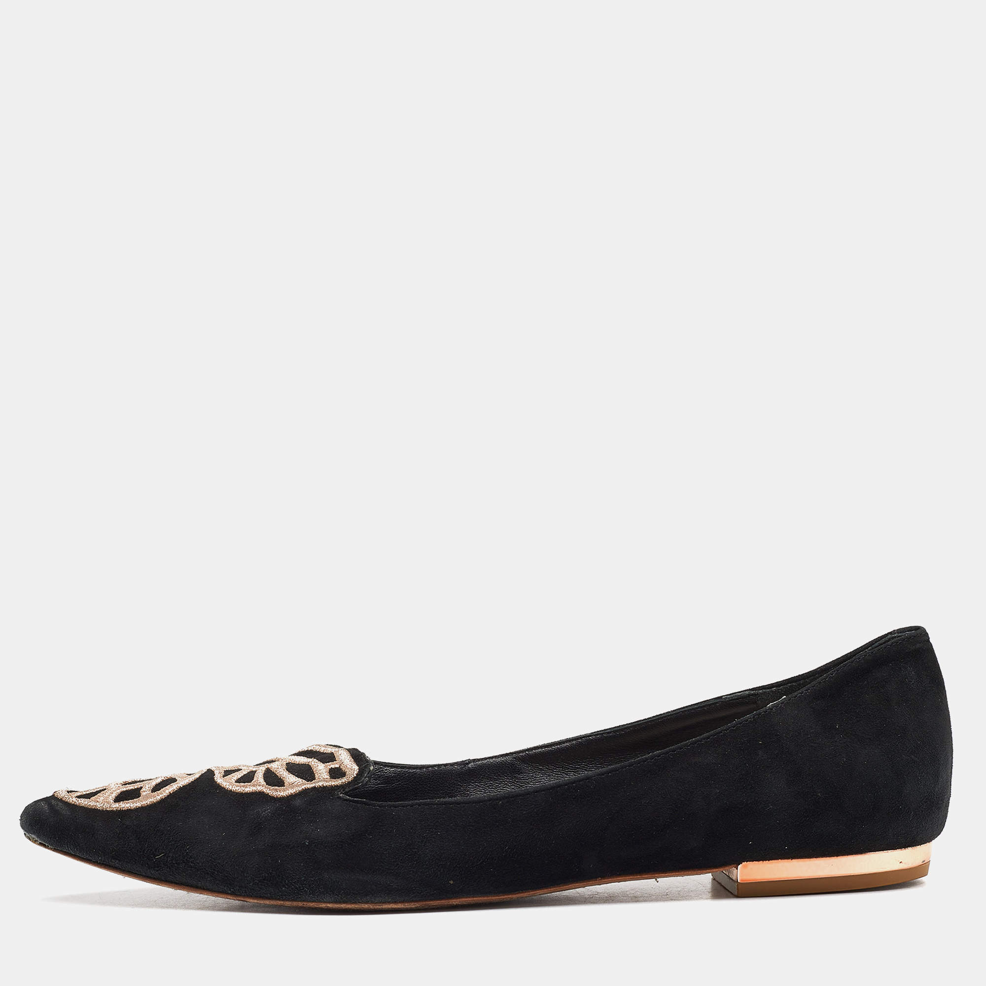 Sophia Webster Black Suede Bibi Butterfly Pointed Toe Ballet Flats Size 39