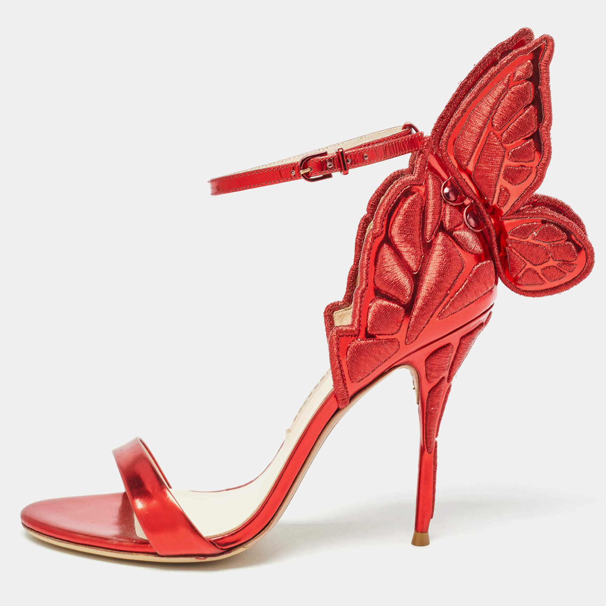 Sophia Webster Metallic Red Leather Chiara Butterfly Ankle Strap Sandals Size 39