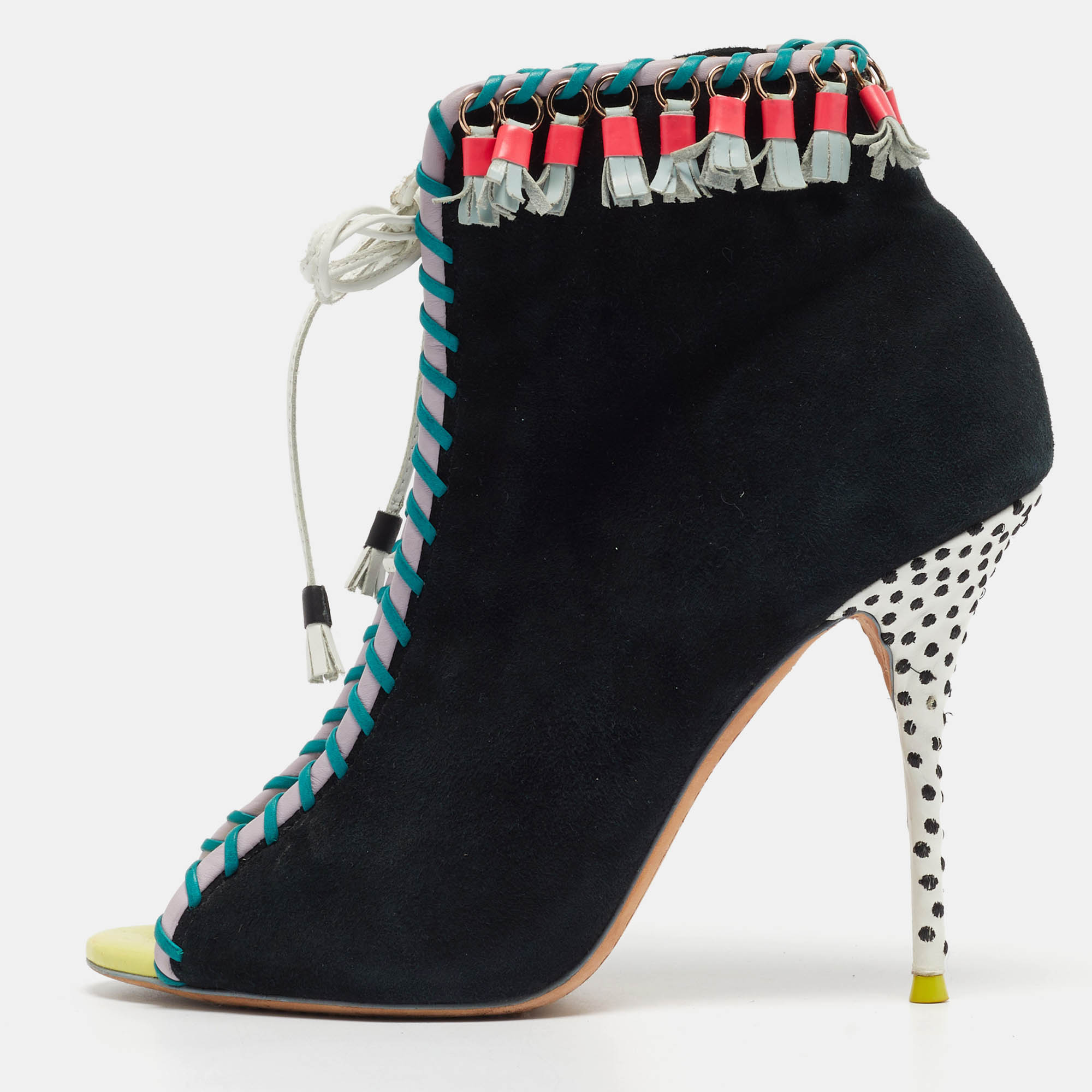 Pre Owned Sophia Webster Black Suede and Leather Simi Lace Up Ankle Boots Size 39