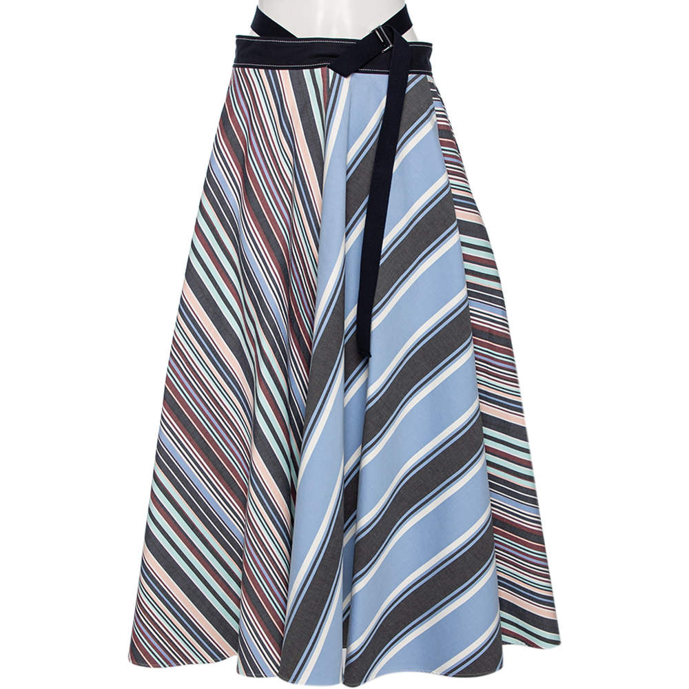 Pre Owned Sportmax Multicolored Striped Cotton Maxi Skirt L