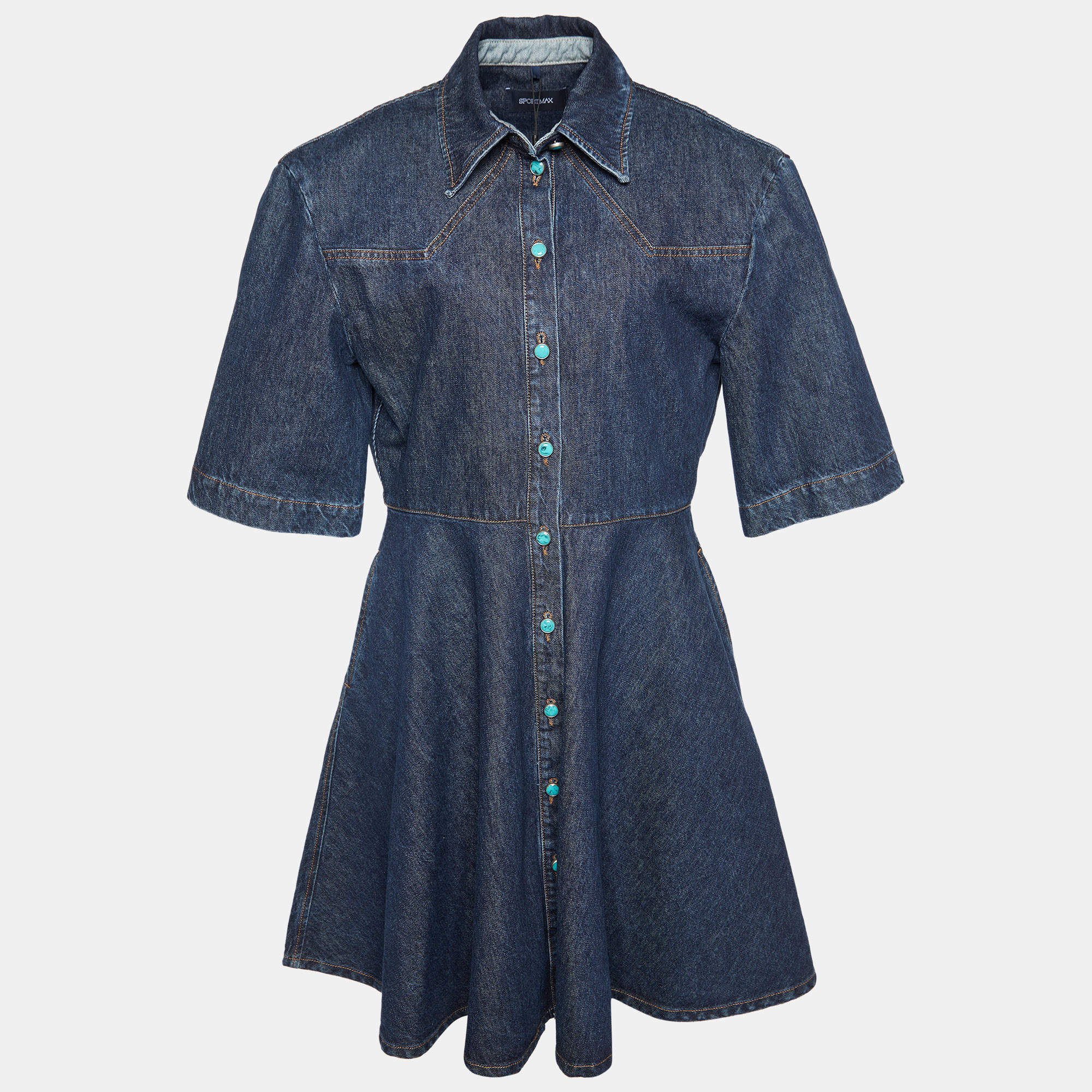 Pre Owned Sportmax Navy Blue Denim Panaro Mini Shirt Dress L