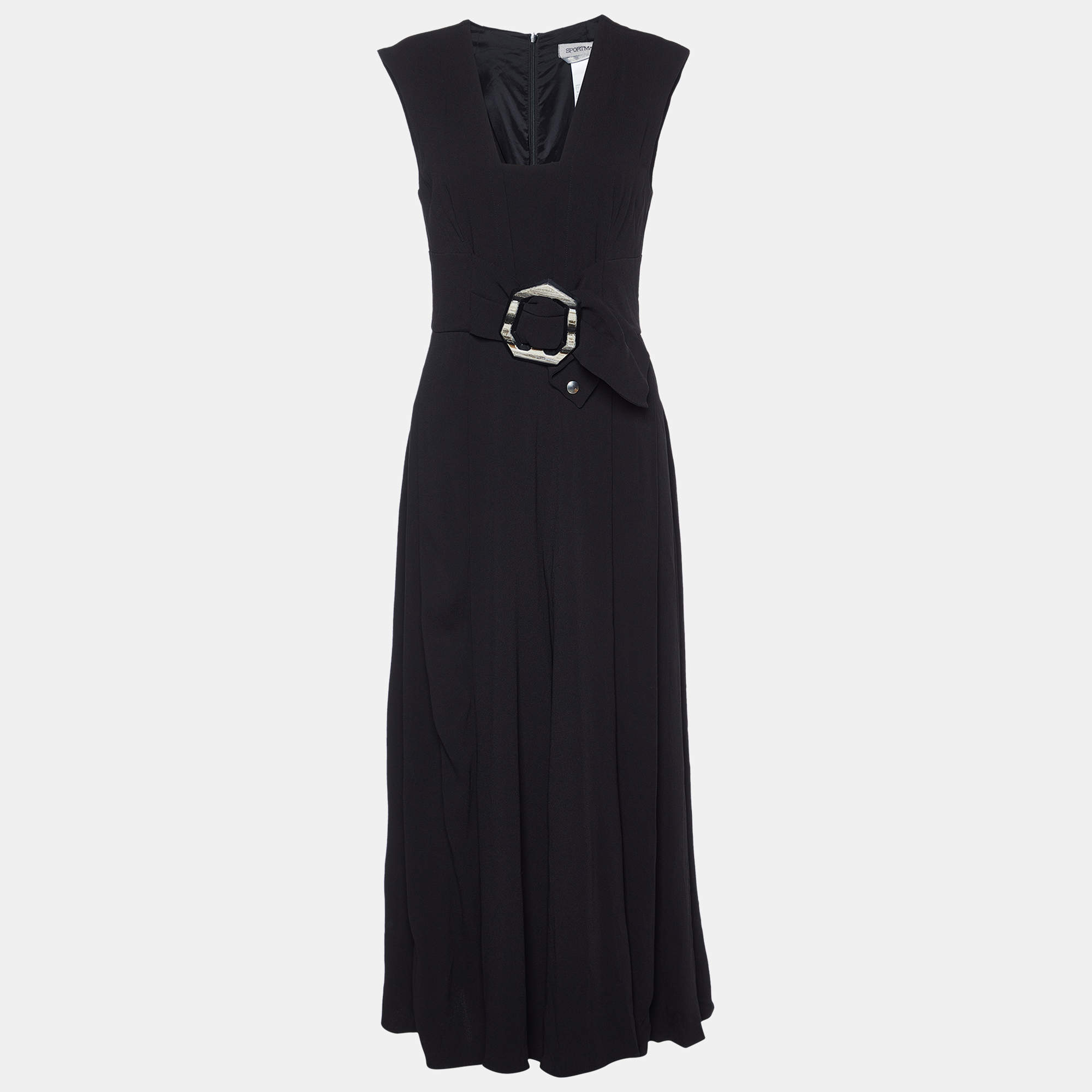 Pre Owned Sportmax Black Crinkle Crepe Sleeveless Jumpsuit S