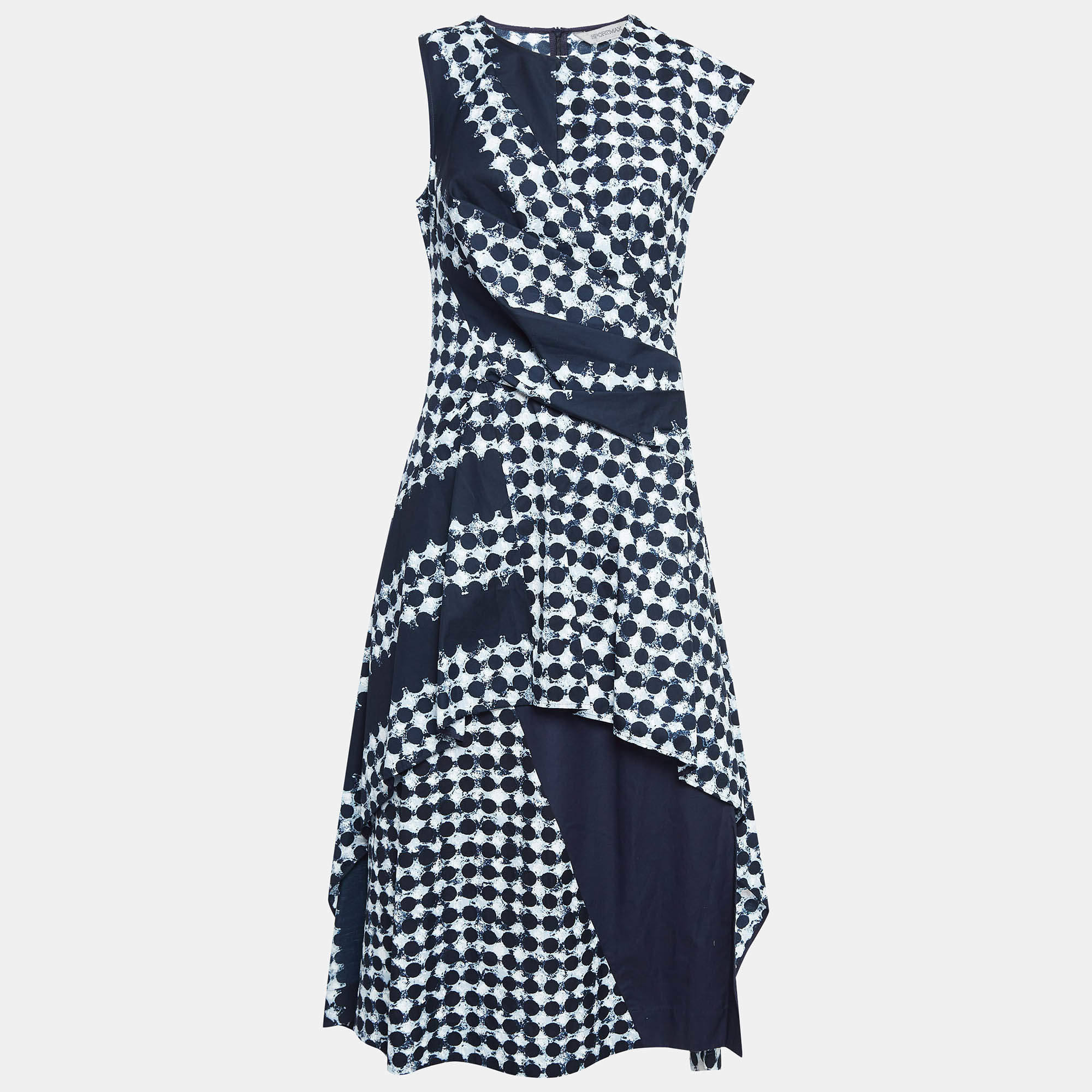 Pre Owned Sportmax Blue Printed Cotton Flared Midi Dress M