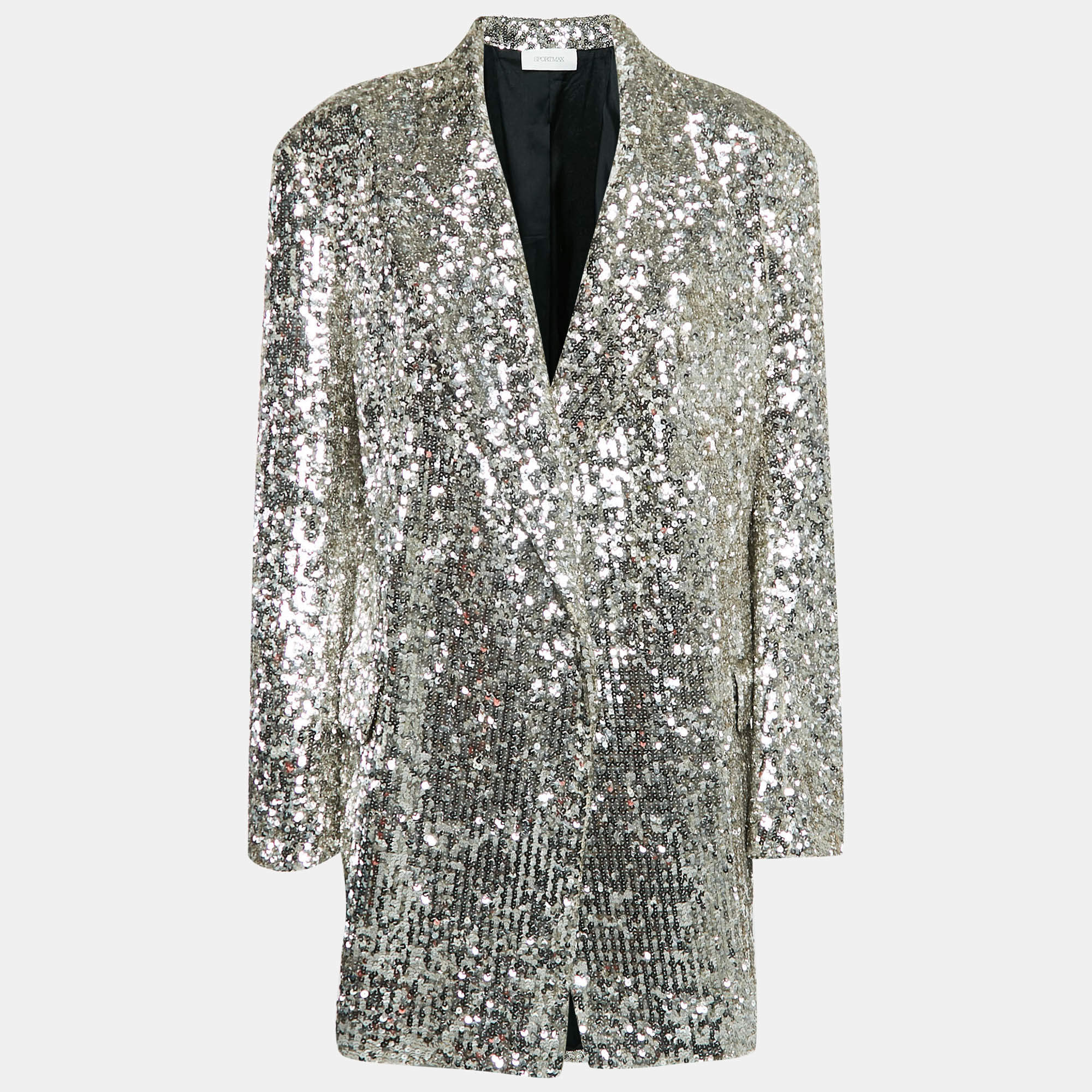 Pre Owned Sportmax Silver Sequin Crepe Open Front  Jacket L