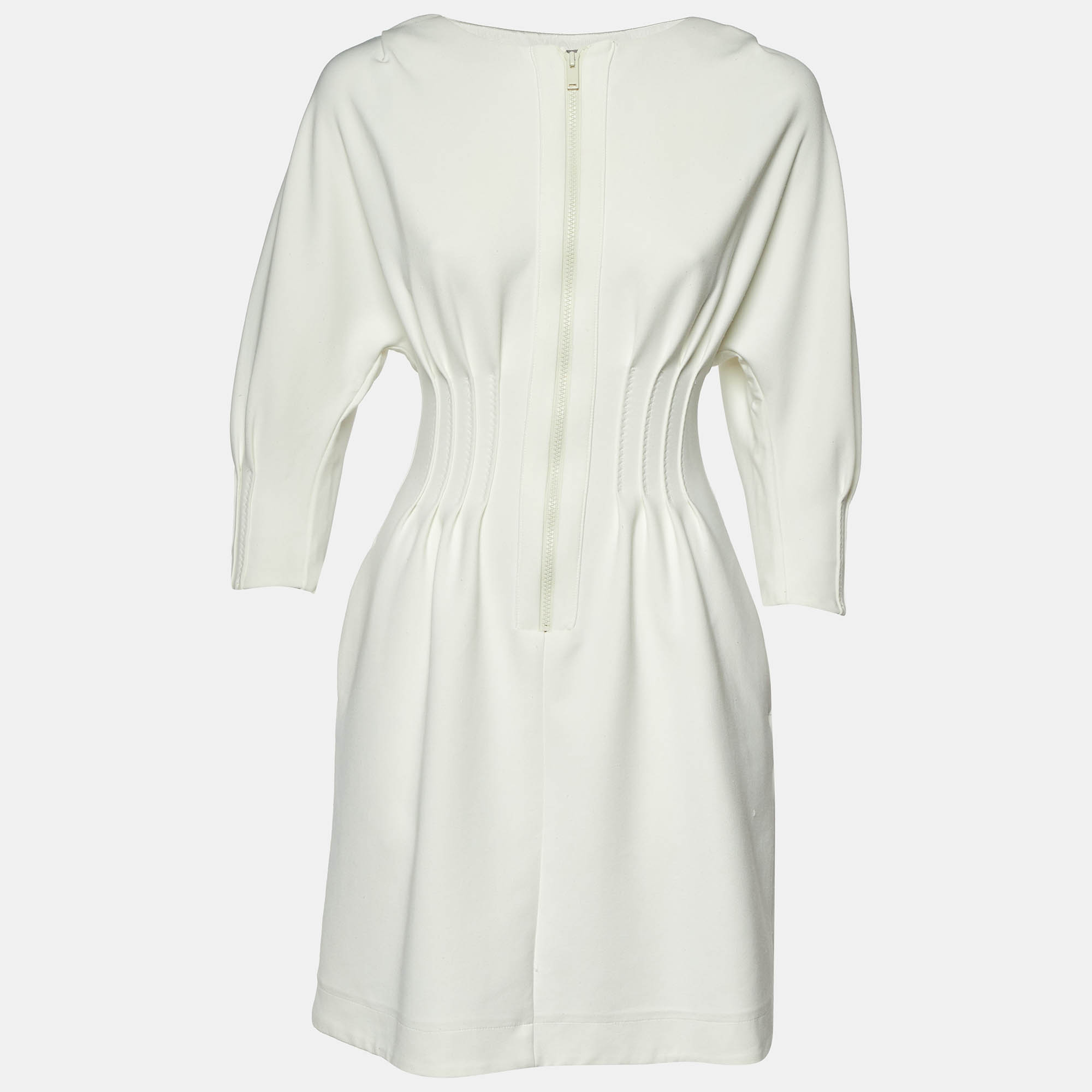 Pre Owned Sportmax White Gabardine Pleated Mini Dress S
