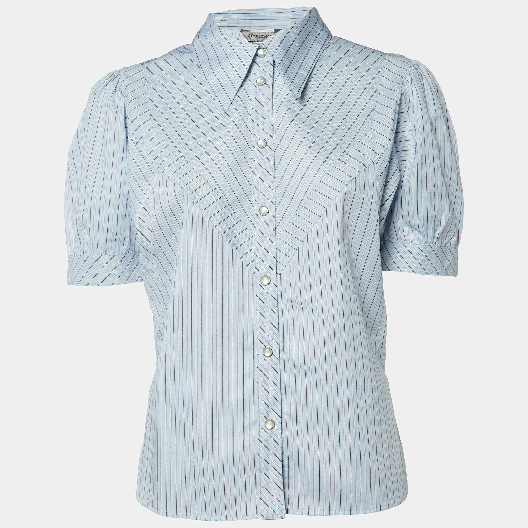 Pre Owned Sportmax Blue Stripe Cotton Short Sleeve Shirt M