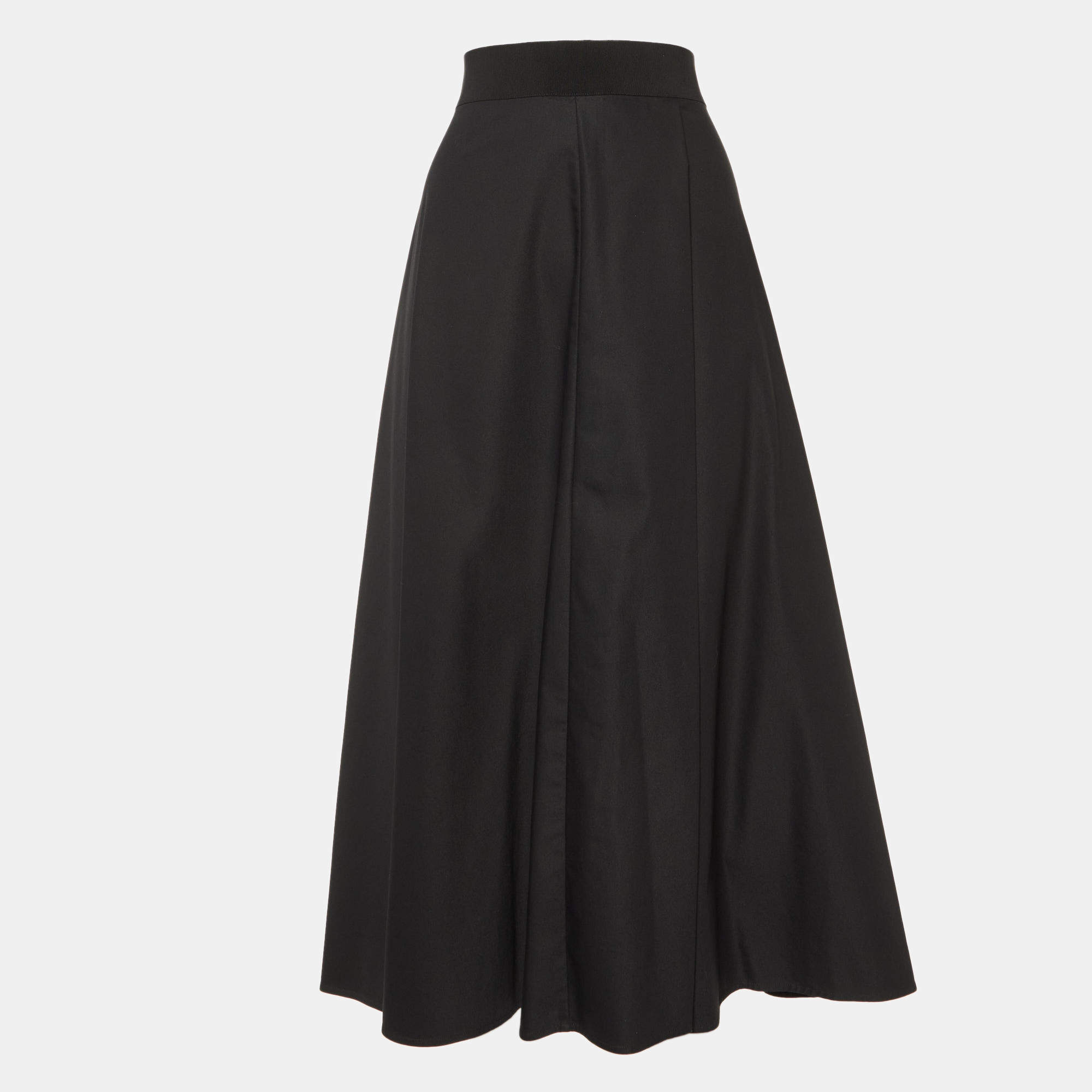 Pre Owned Sportmax Black Gabardine Pleated Midi Skirt L