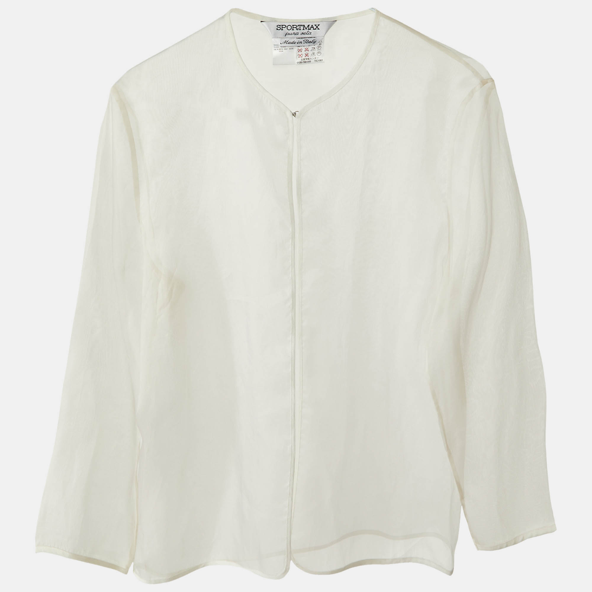 Pre Owned Sportmax White Organza Silk Sheer Cardigan S