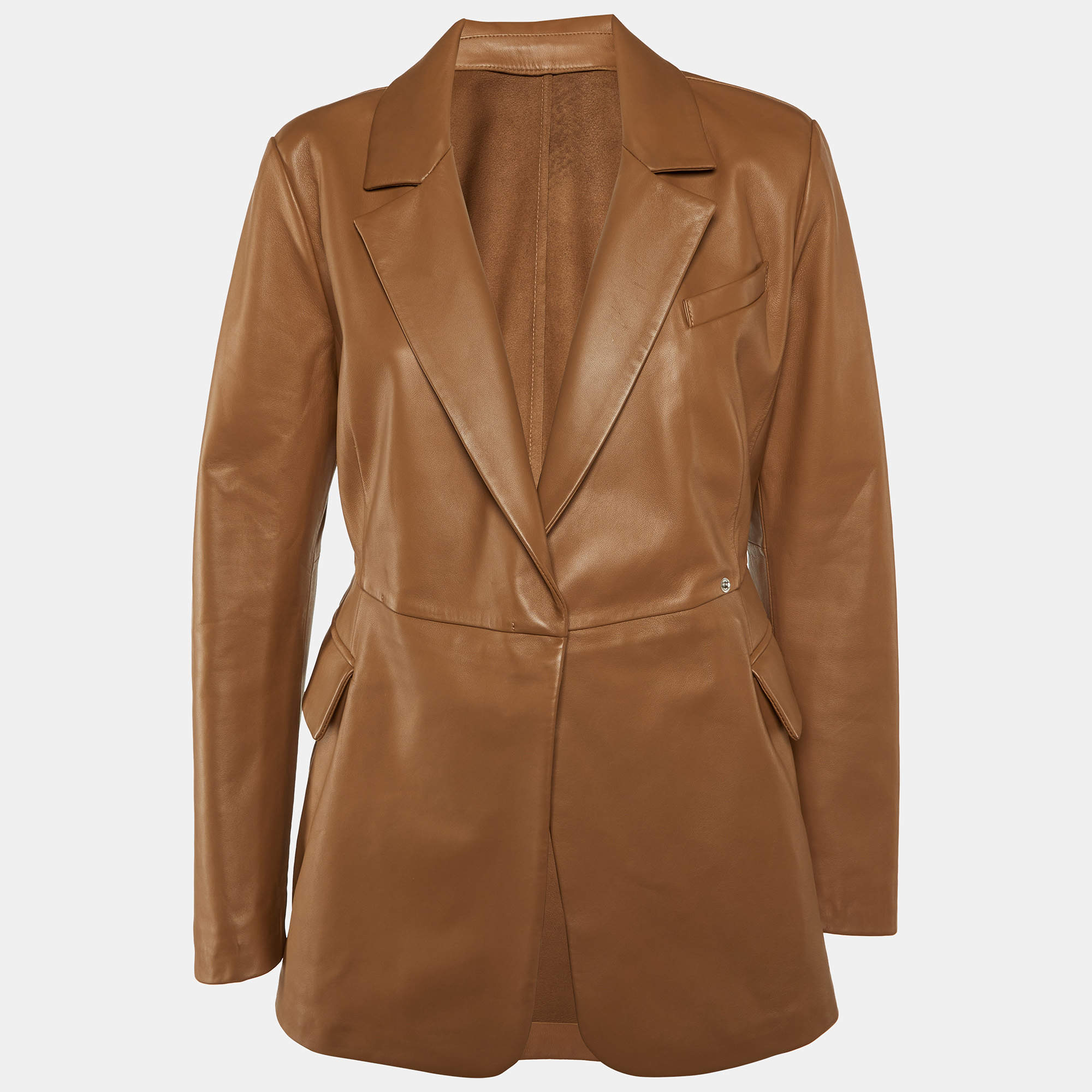 Sportmax Brown Flared Leather Jacket M
