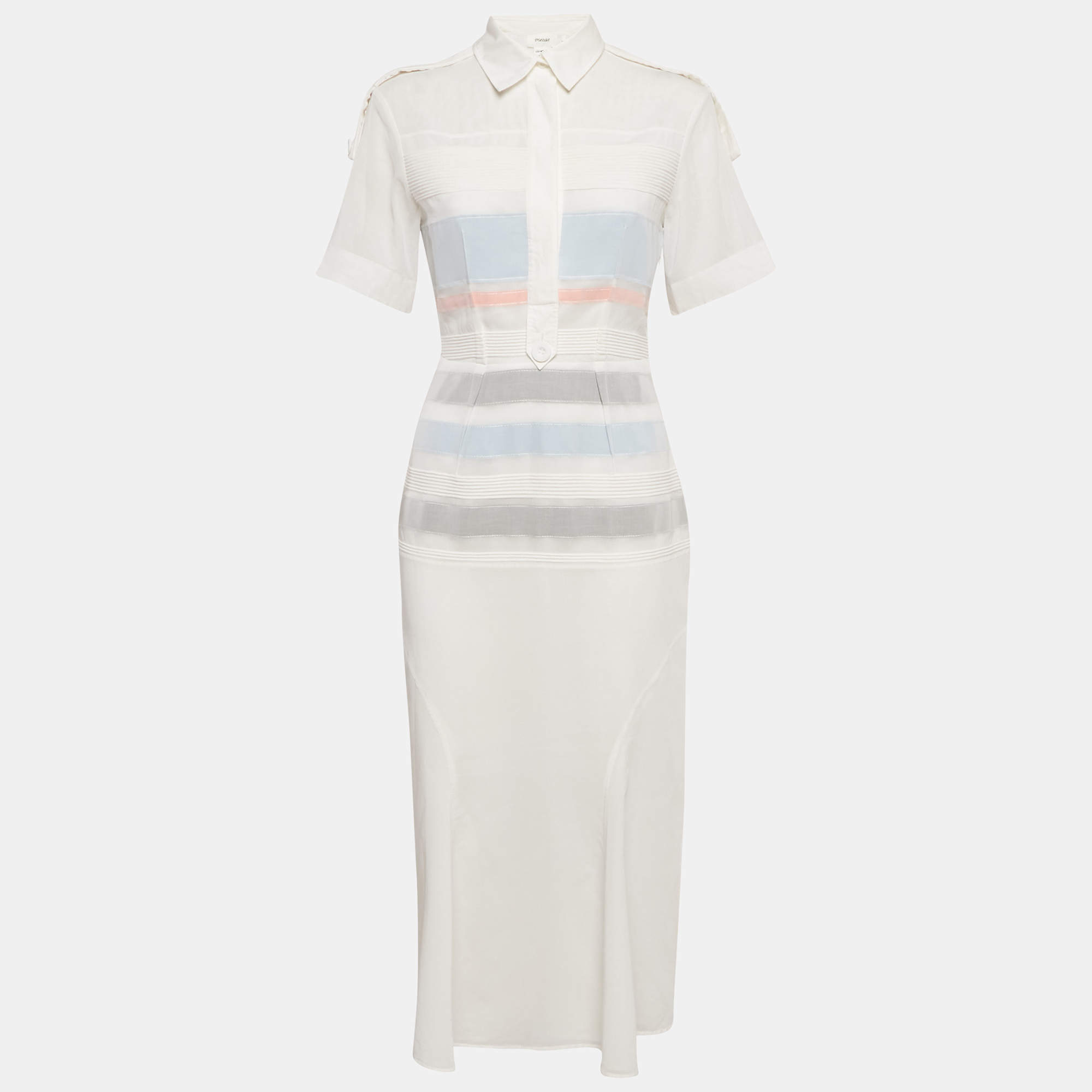 Pre Owned Sportmax White Cotton Pintuck Detail Dress Midi S