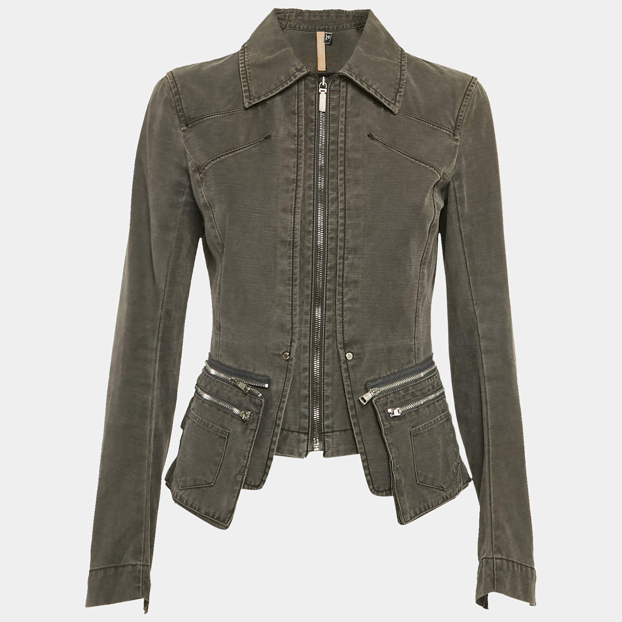 Pre Owned Sportmax Dark Grey Denim Zip-Up Jacket M