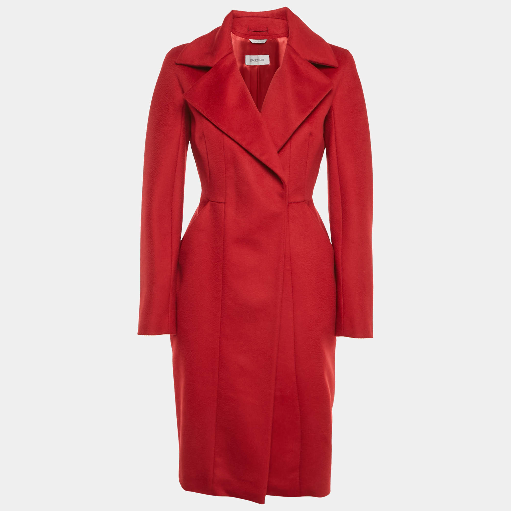 Sportmax Red Wool Felt Mid-Length Coat S
