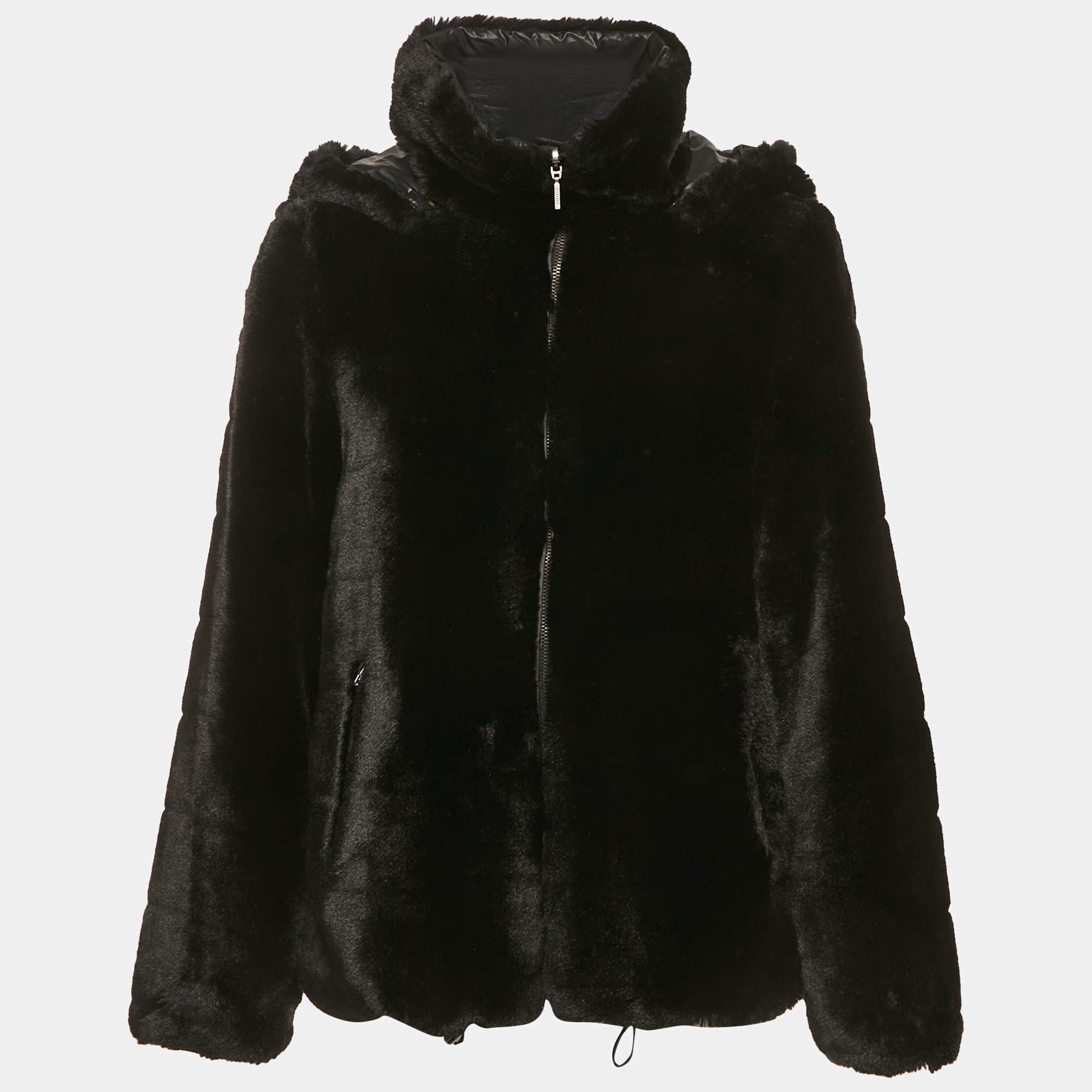 Pre Owned Sportmax Black Faux Fur Reversible Hooded Jacket M
