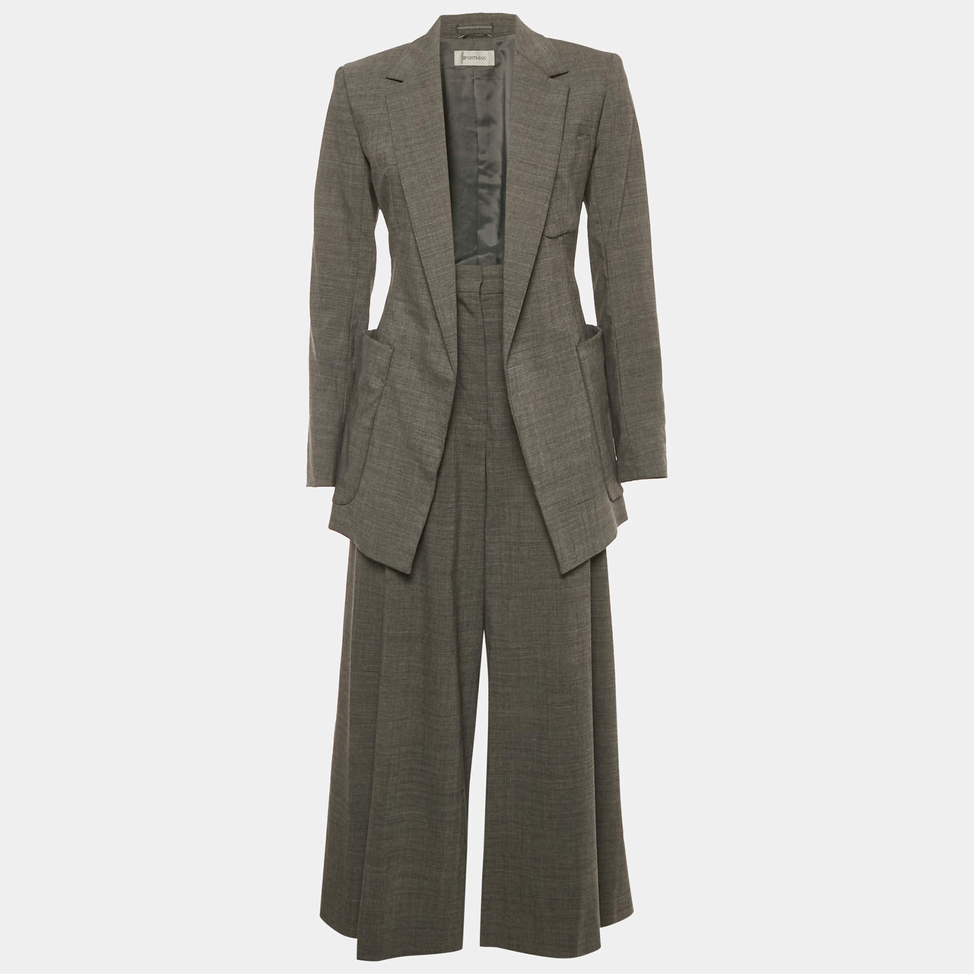 Pre Owned Sportmax Grey Wool Open Front Suit M