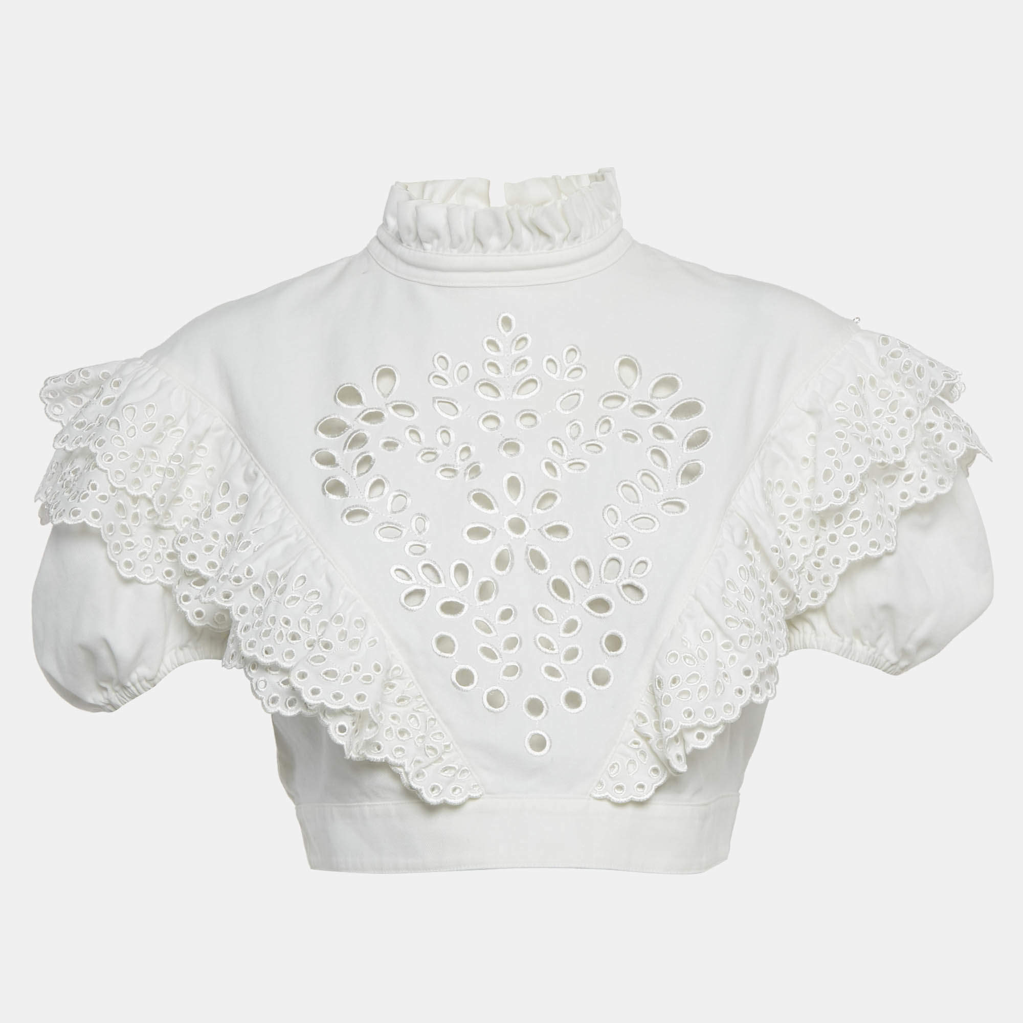 Pre Owned Sportmax White Broderie Anglaise Cotton Ometto Crop Top M