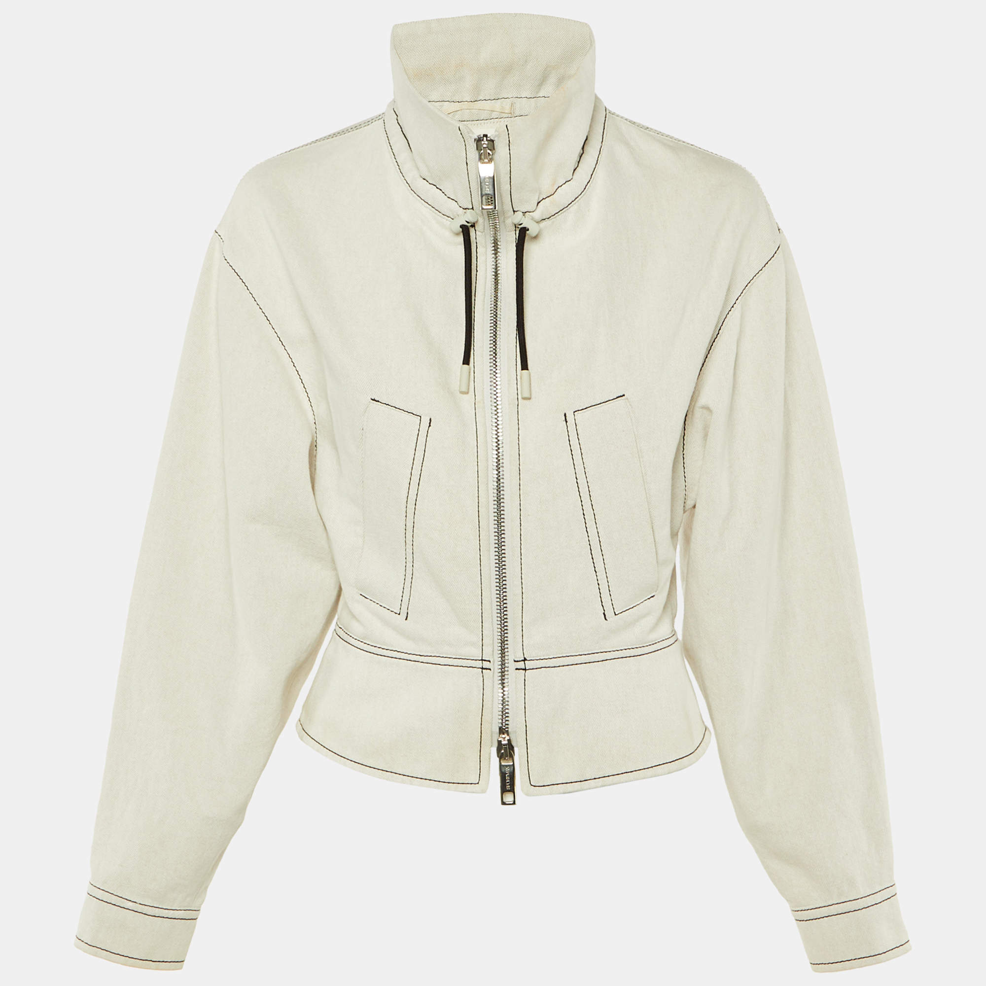 Pre Owned Sportmax Ecru Cotton & Linen Zip Up Jacket S