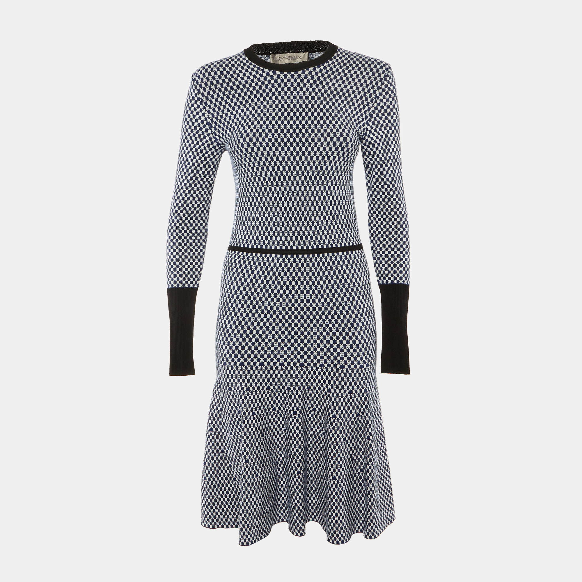 Pre Owned Sportmax Blue Check Pattern Knit Midi Dress M