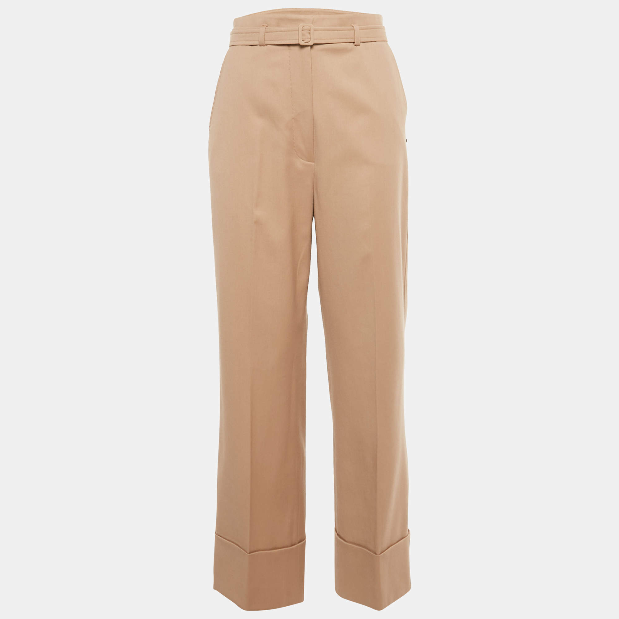 Pre Owned Sportmax Code Pink Gabardine Belted Straight-Leg Pants S