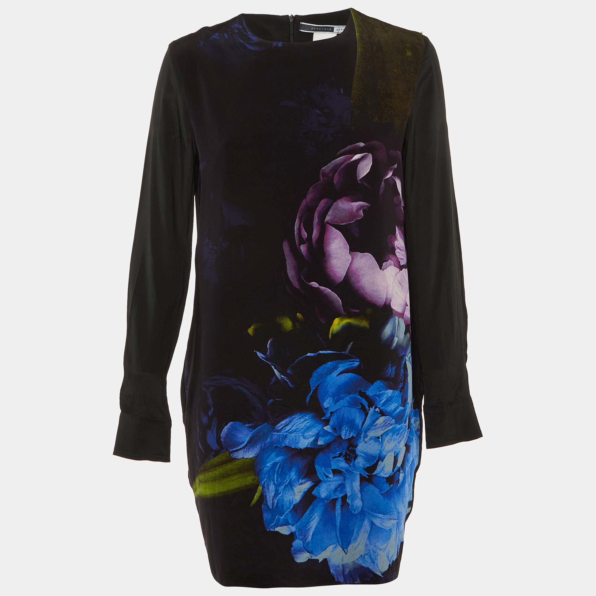 Pre Owned Sportmax Code Black Floral Print Silk Mini Dress M